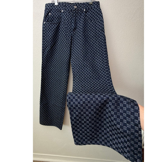 Balmain Men's 32 Blue Monogram Button Fly Wide Leg Jeans