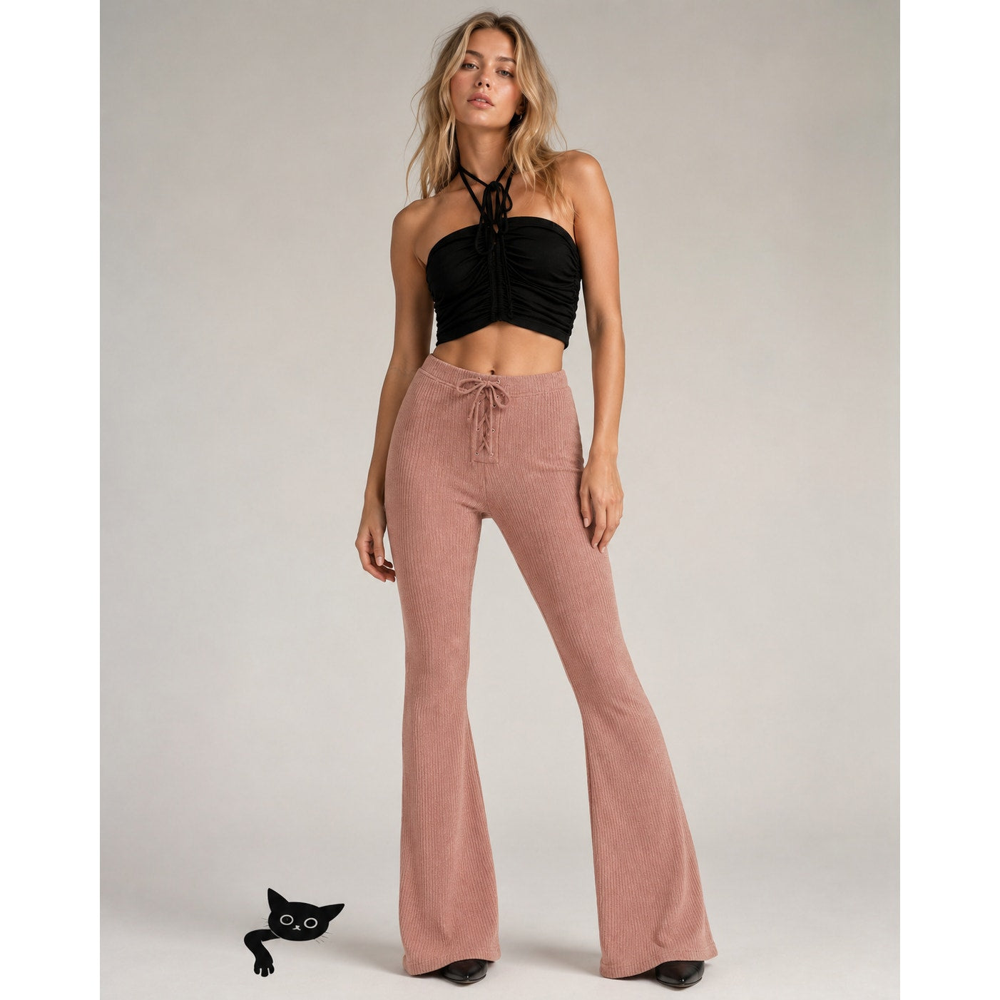 NWT Topshop Comfy Peach Ribbed Knit Flare Leg Lace-Up Front Tie Legging Pant 6