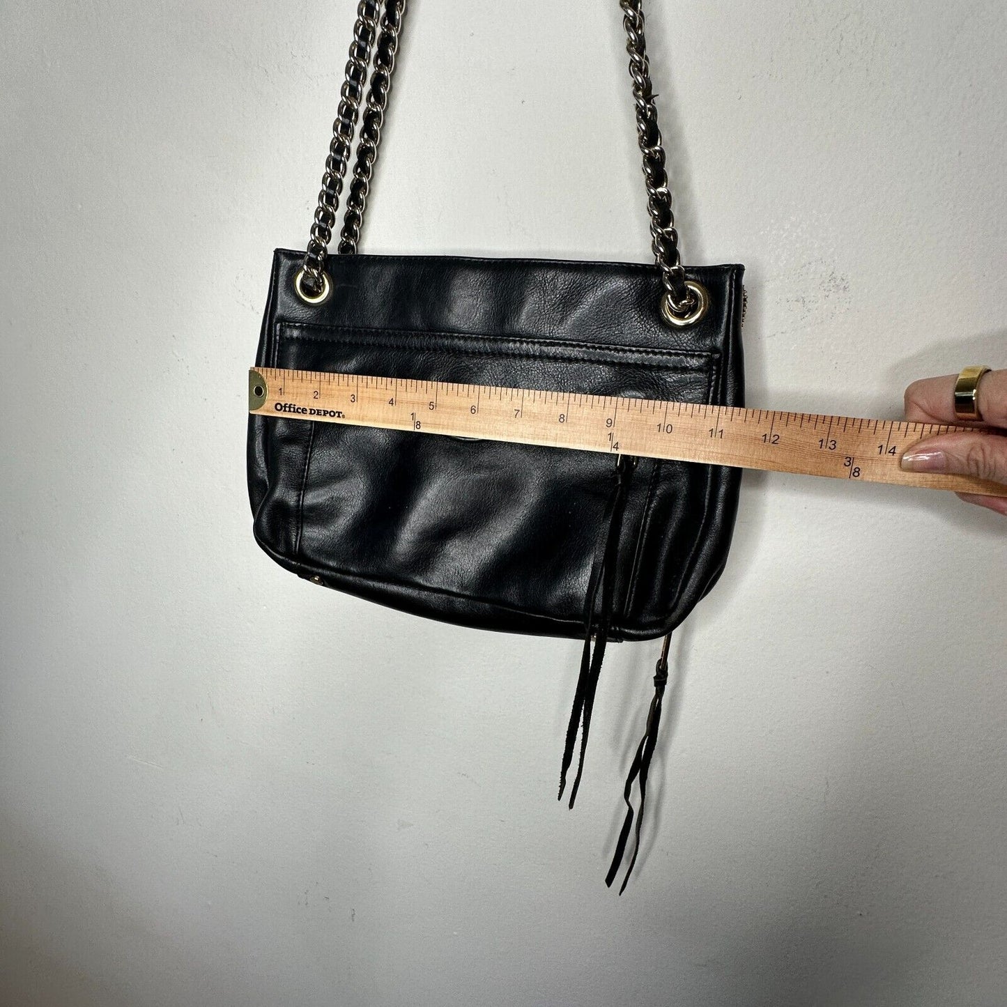 Rebecca Minkoff Black Leather Shoulder Bag Purse with Gold Hardware Chain Strap