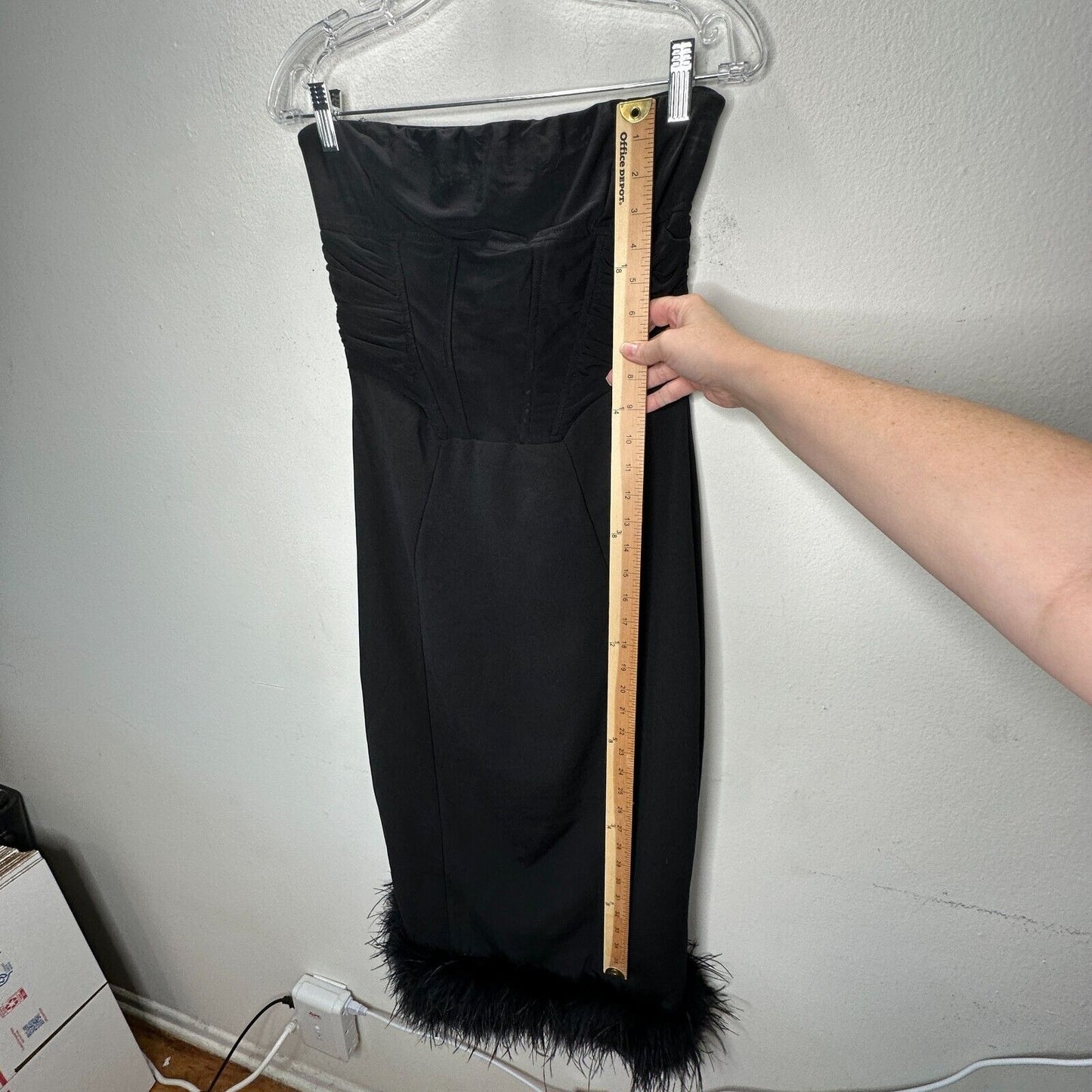 Klesis Black Kori Strapless Midi Feathered Bottom Boned Corset Zip Back Large