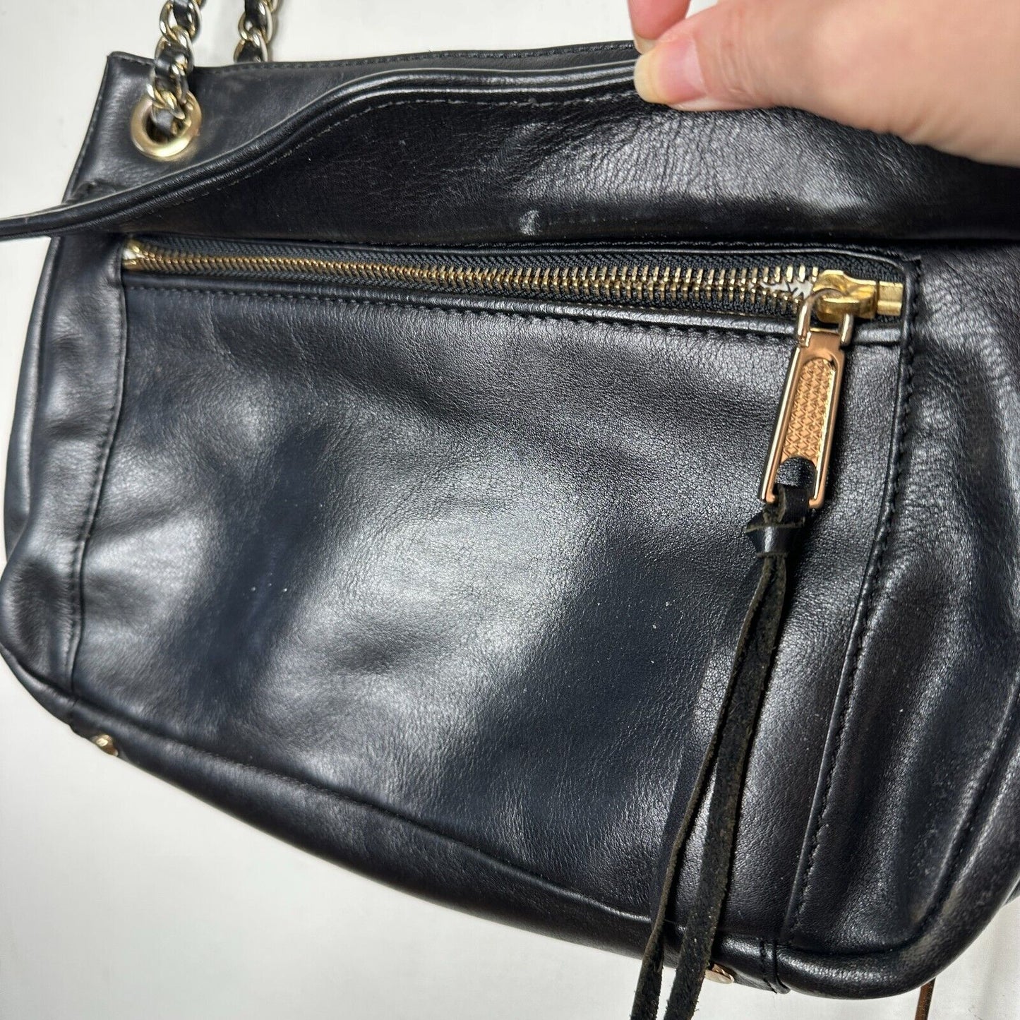 Rebecca Minkoff Black Leather Shoulder Bag Purse with Gold Hardware Chain Strap