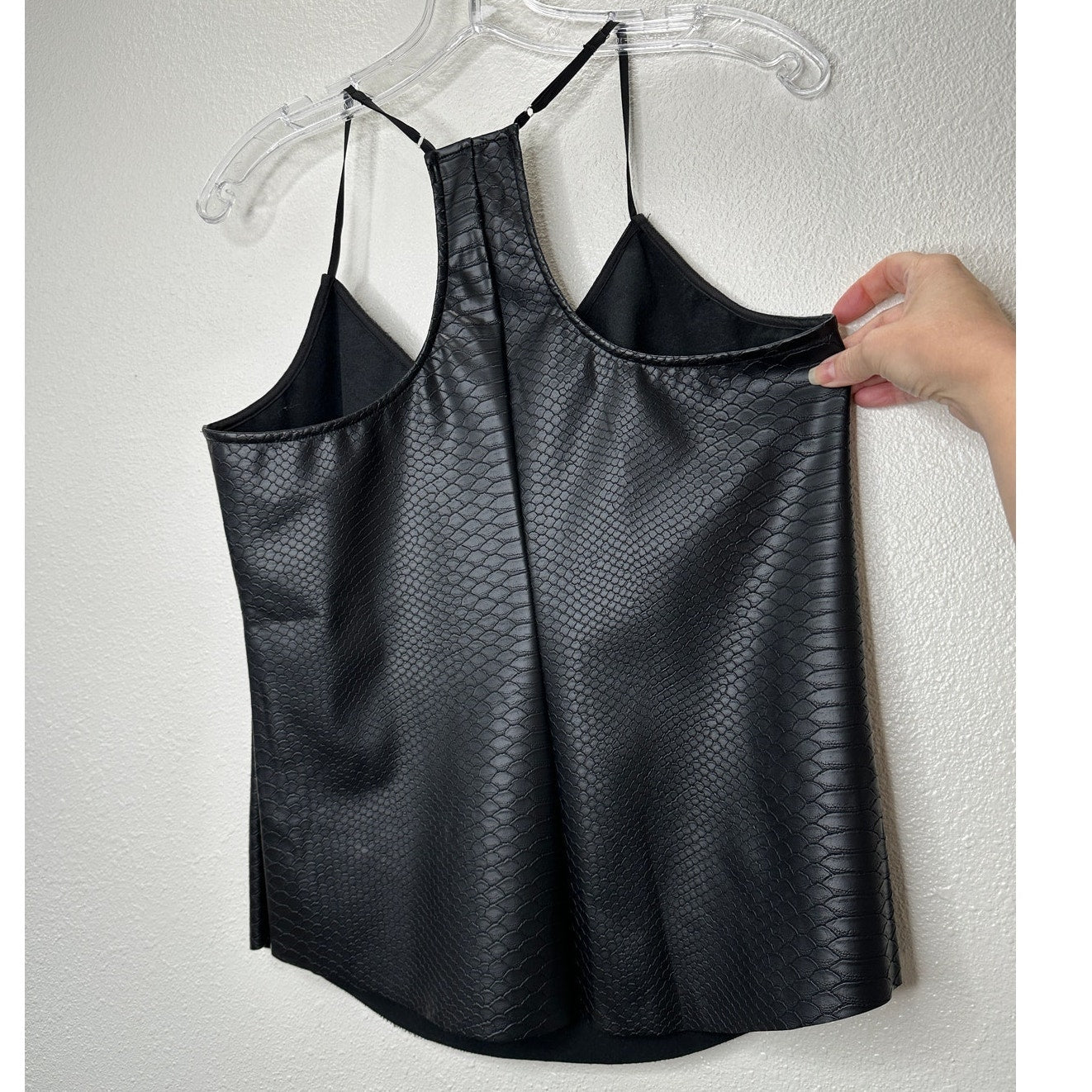 Lavender Brown Black Faux Leather Snakeprint VNeck Racerback Tank Top L