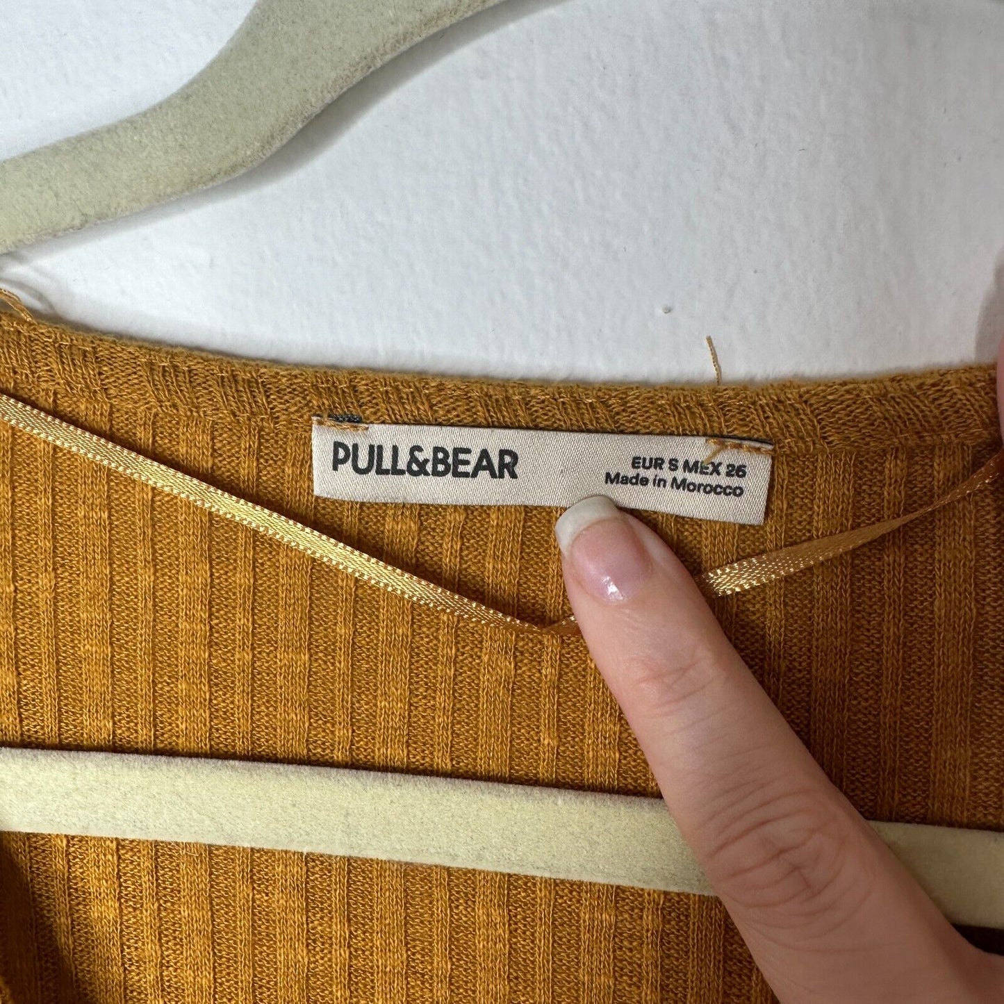 Pull & Bear Golden Yellow Cotton Rib Long Sleeve VNeck Button Up Mini Dress S