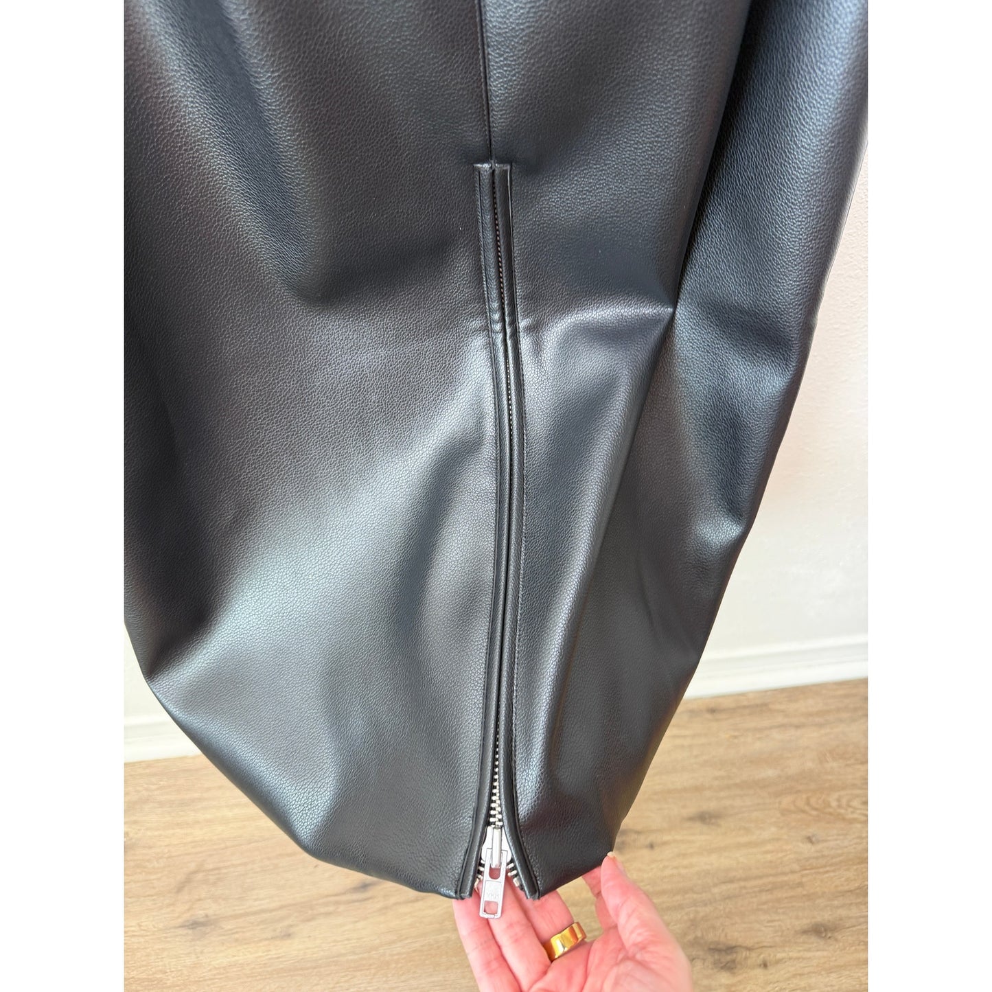 NWT KHY Black Faux Leather Strapless Dress Womens XL