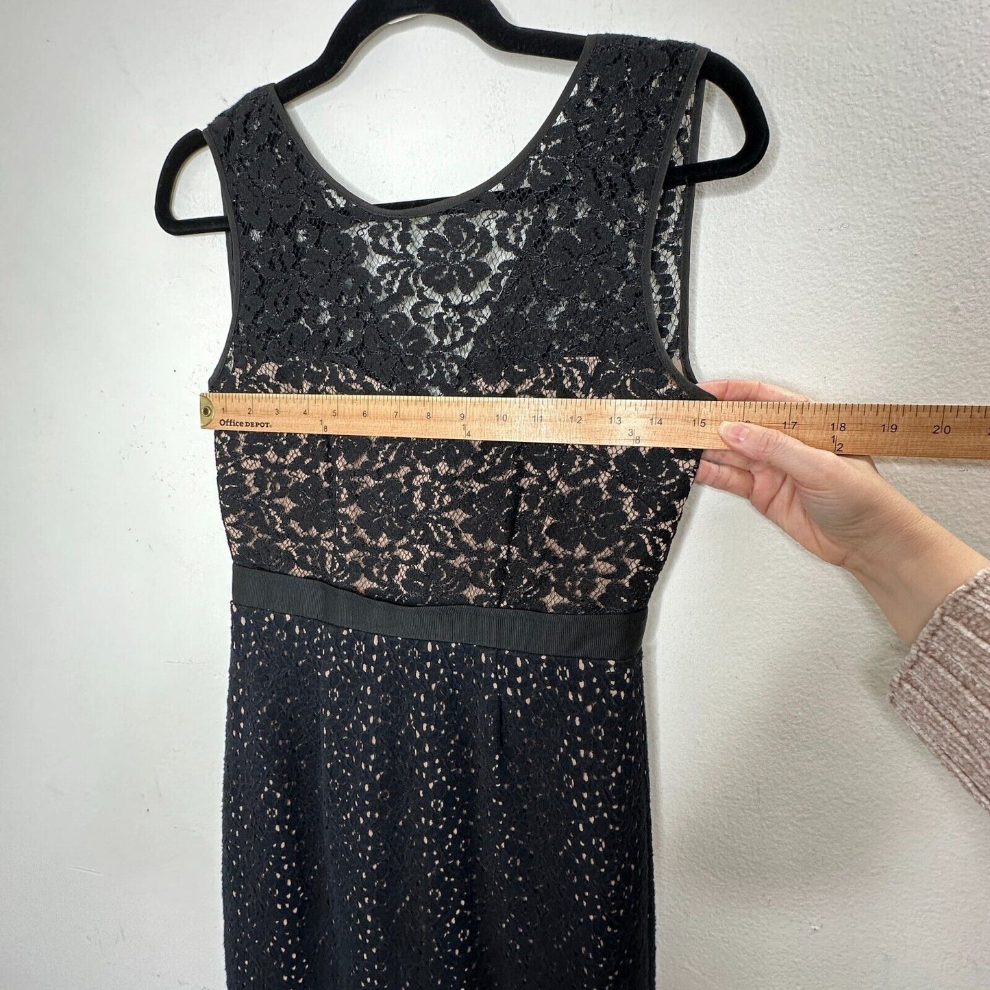 BCBGMAXAZRIA Black Lace Nude Lining Alice Dress Sleeveless Round-Neck Zip Back 2