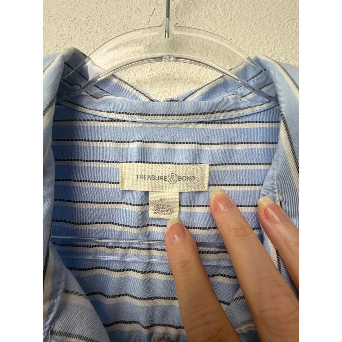 Treasure & Bond Blue Striped Boyfriend Shirt Womens XL