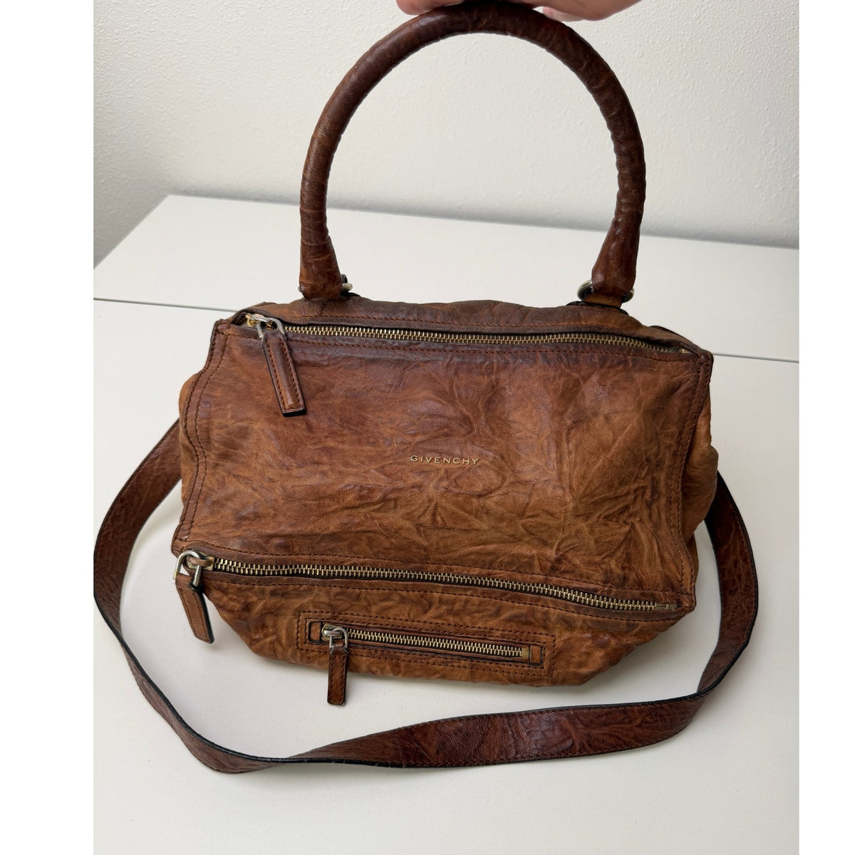 Givenchy Cognac Brown Zip Satchel Bag Women's
