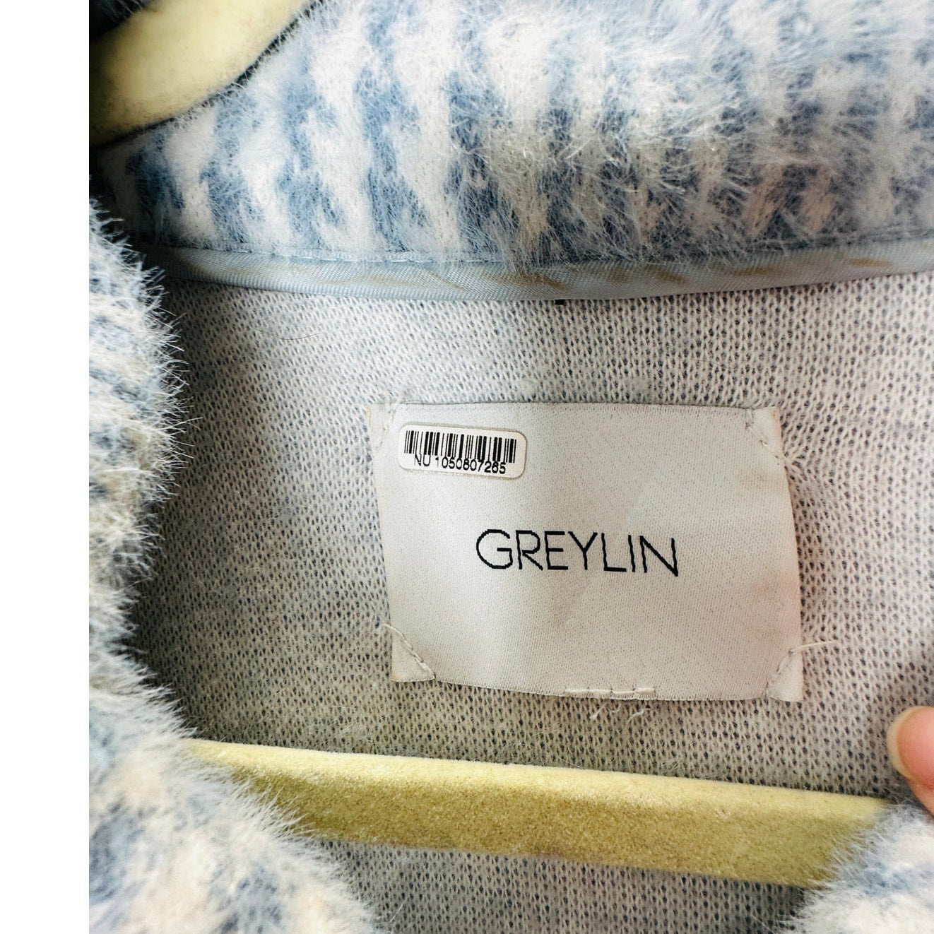 Greylin Blue & White Houndstooth Check Plaid Button Front Collared Jacket L