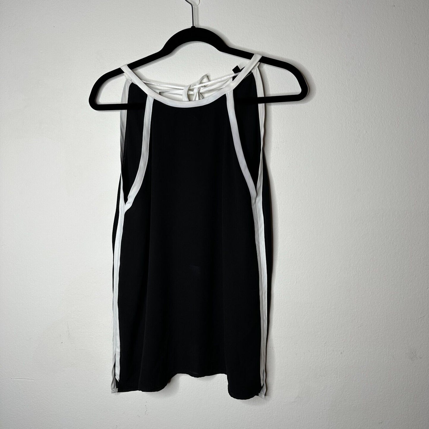 FATE Black & White Lined Stripe Tie Side Back Flowy Halter Blouse Top Small