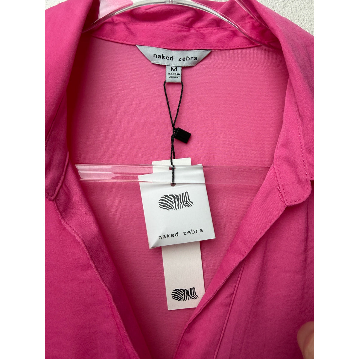 NWT Naked Zebra Fuchsia Satin Blouse Women M