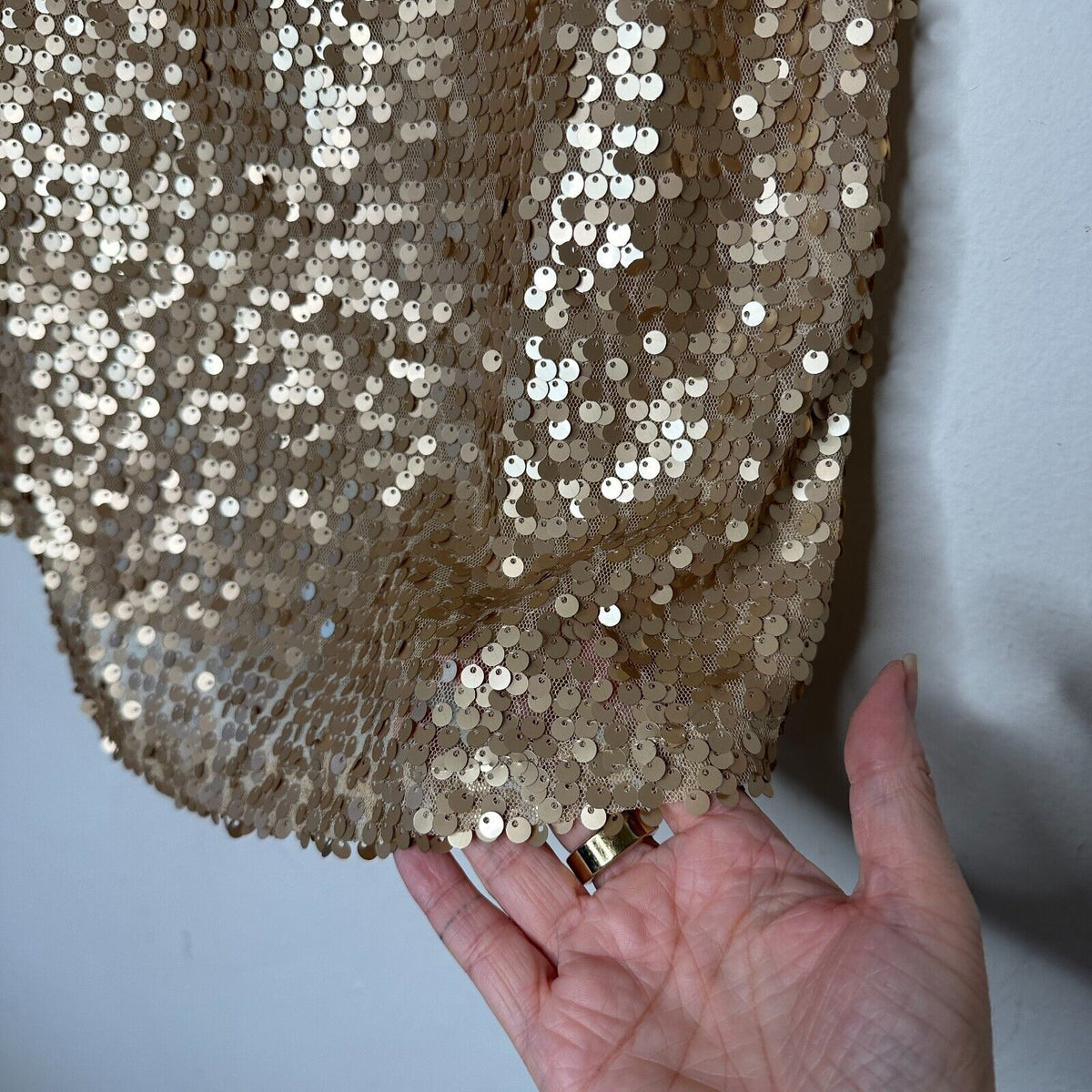 Night Out Copper Metallic Gold Sequin Sleeveless Open Back Tie Tank Blouse S
