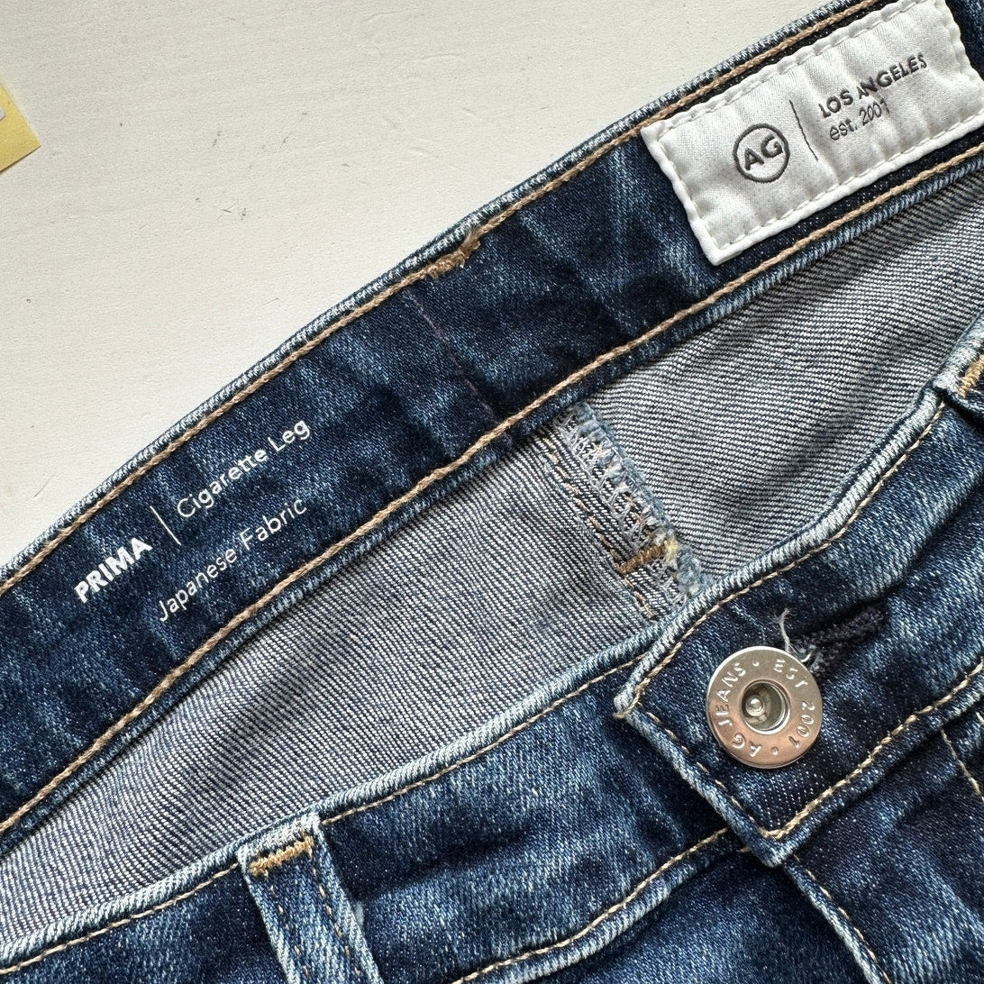 AG Dark Wash Whiskered Prima Cigarette Leg Japanese Fabric Jean 30