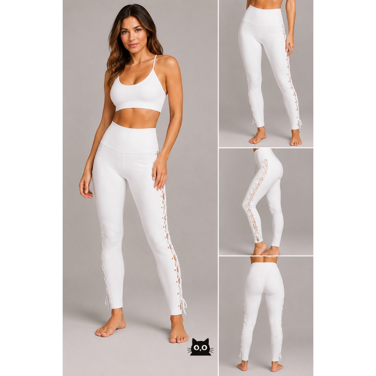 Alo White Interlace Legging High Waisted Lace-Up Detail on Sides Yoga Pant XS