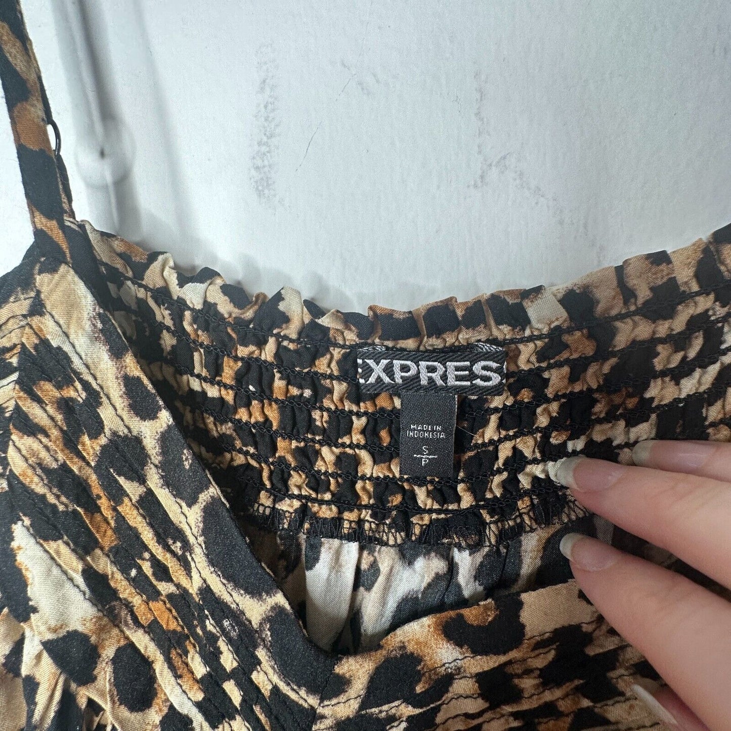 Express Cheetah Print Cami Top Front Bodice Ruched Elastic Waist Hem Small