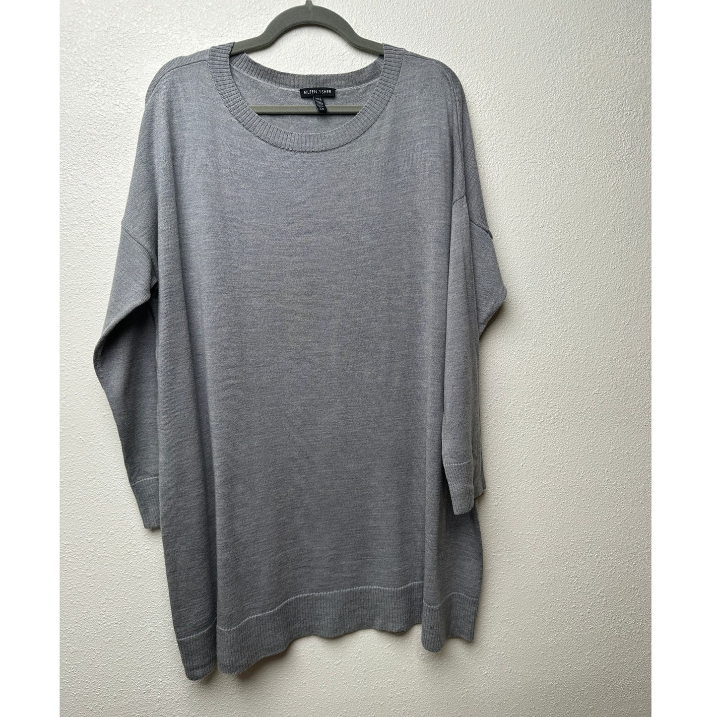 Eileen Fisher Gray Merino Wool Tunic Sweater Dress L