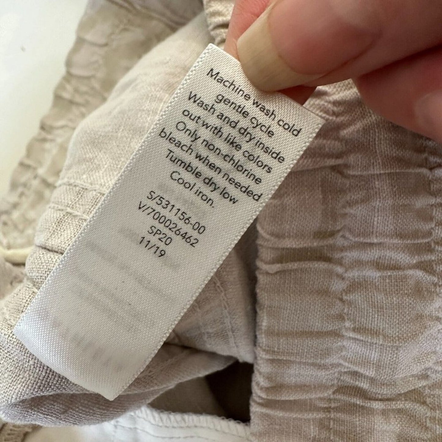 Athleta Cream & Tan Camo Cabo Print Tied Linen Jogger Pant Zip Front Pockets 4