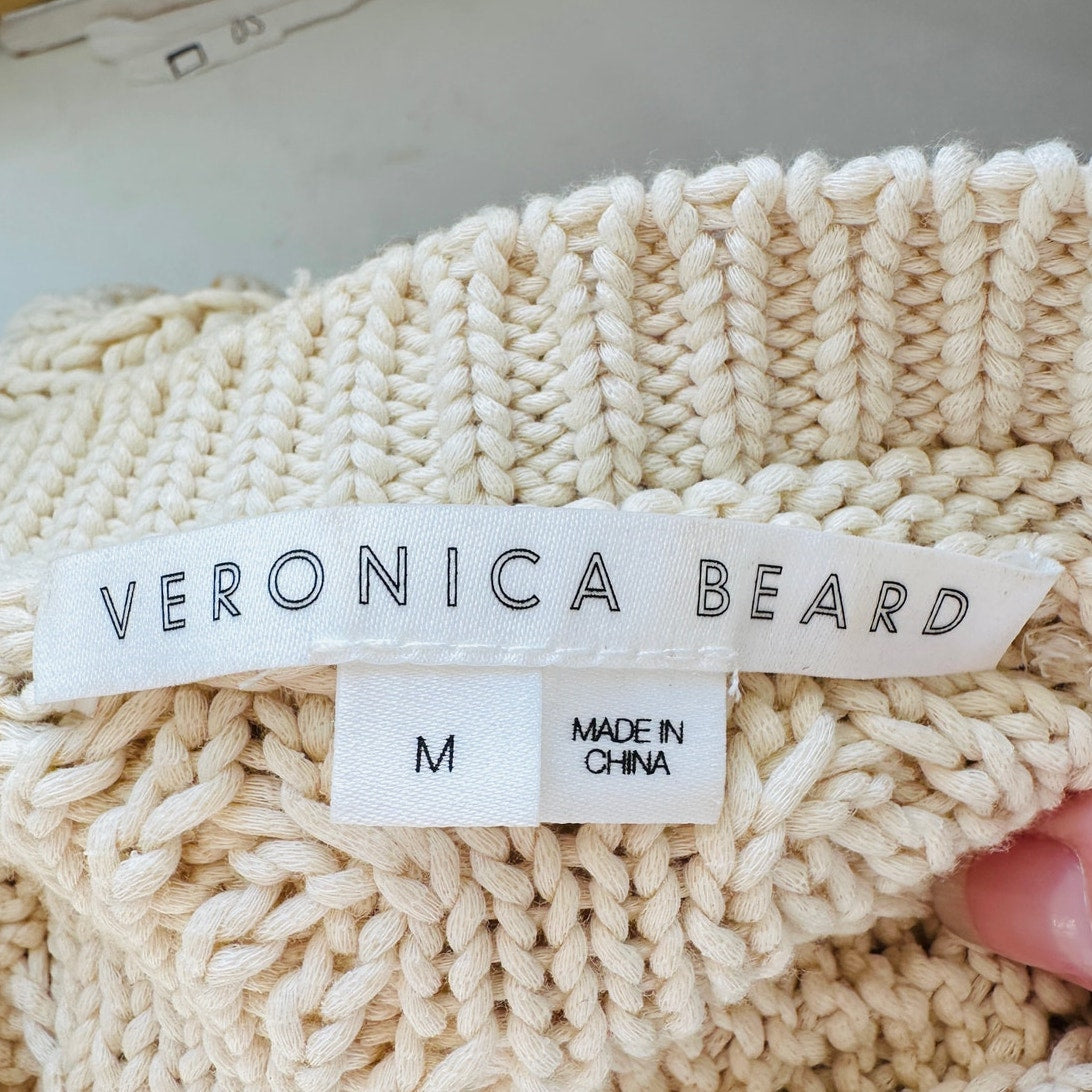 Veronica Beard Bruna Cream Black Multi Stripe Chunky Knit Long Sleeve Sweater M