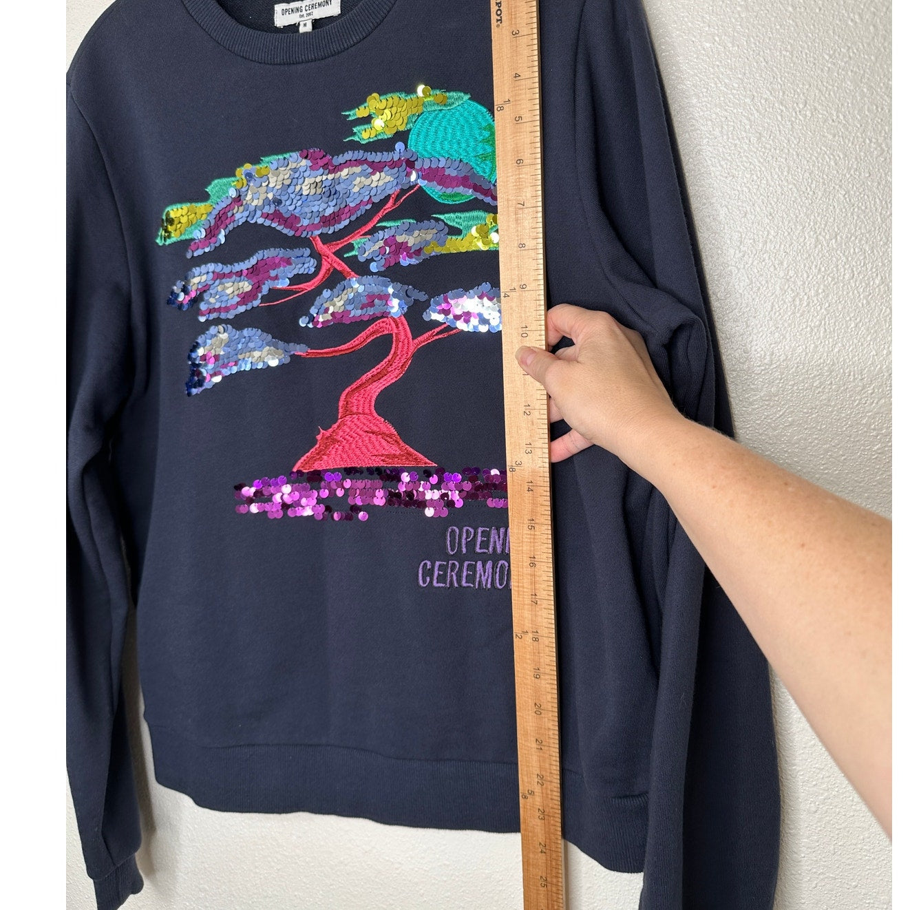 Opening Ceremony Navy Bonsai Multicolored Embroidered Long Sleeve Sweatshirt M