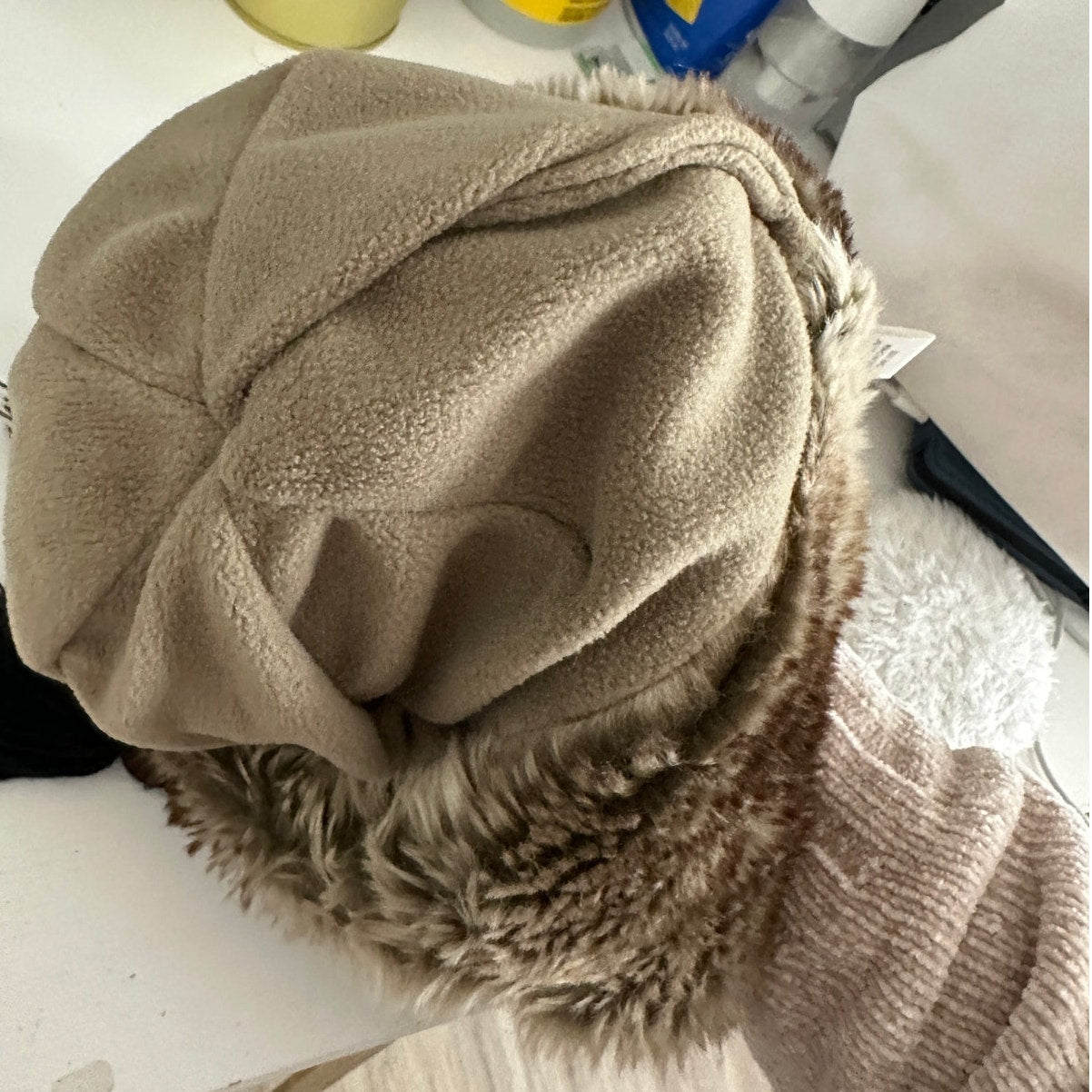 Billabong Pink Black Blue Knit with Faux Fur Trapper Hat OS