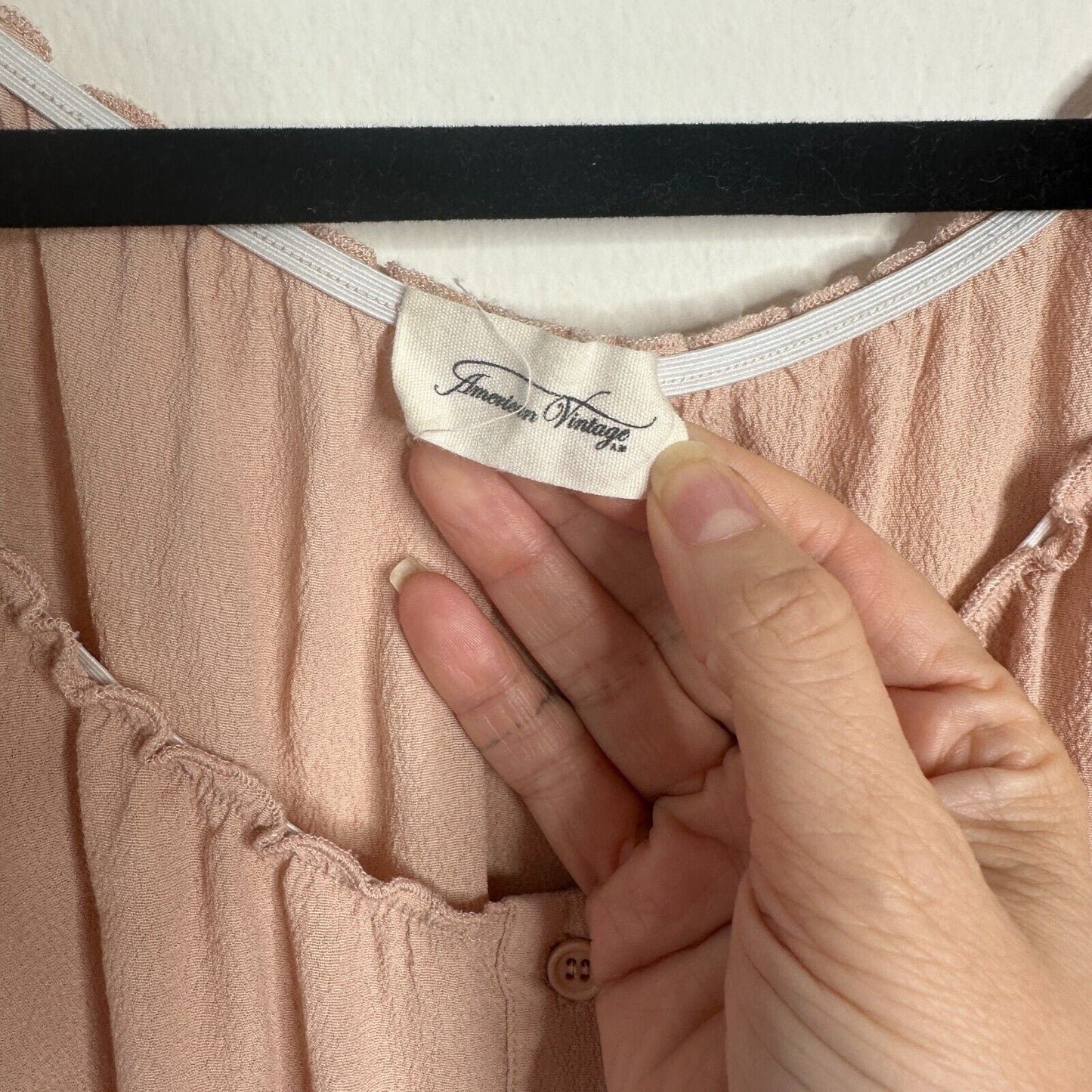 American Vintage Blush Off Shoulder 3/4 Sleeve Flowy Button Up Blouse Top Small