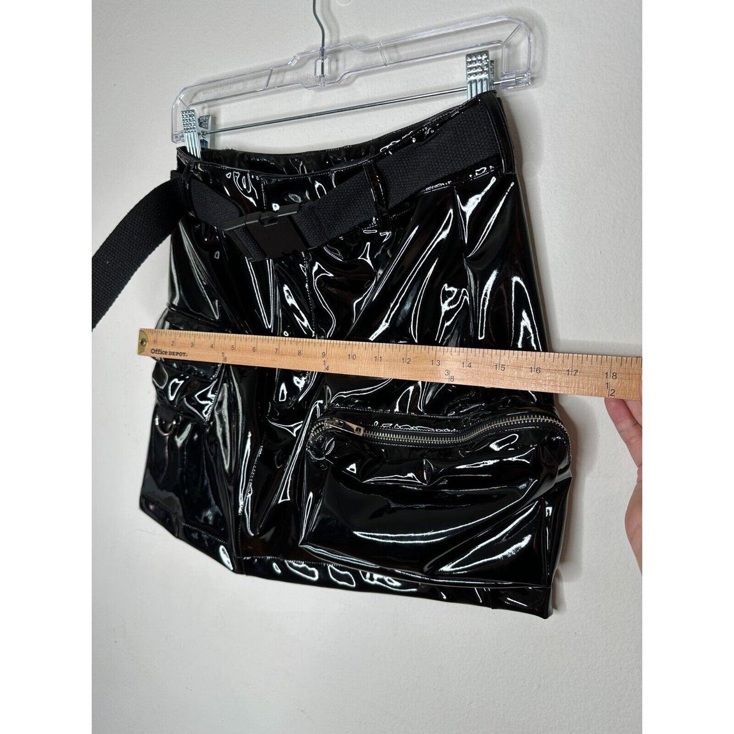 NWOT I AM GIA Edam Skirt PVC Mini High Waist Utility Pockets Silver Trim S