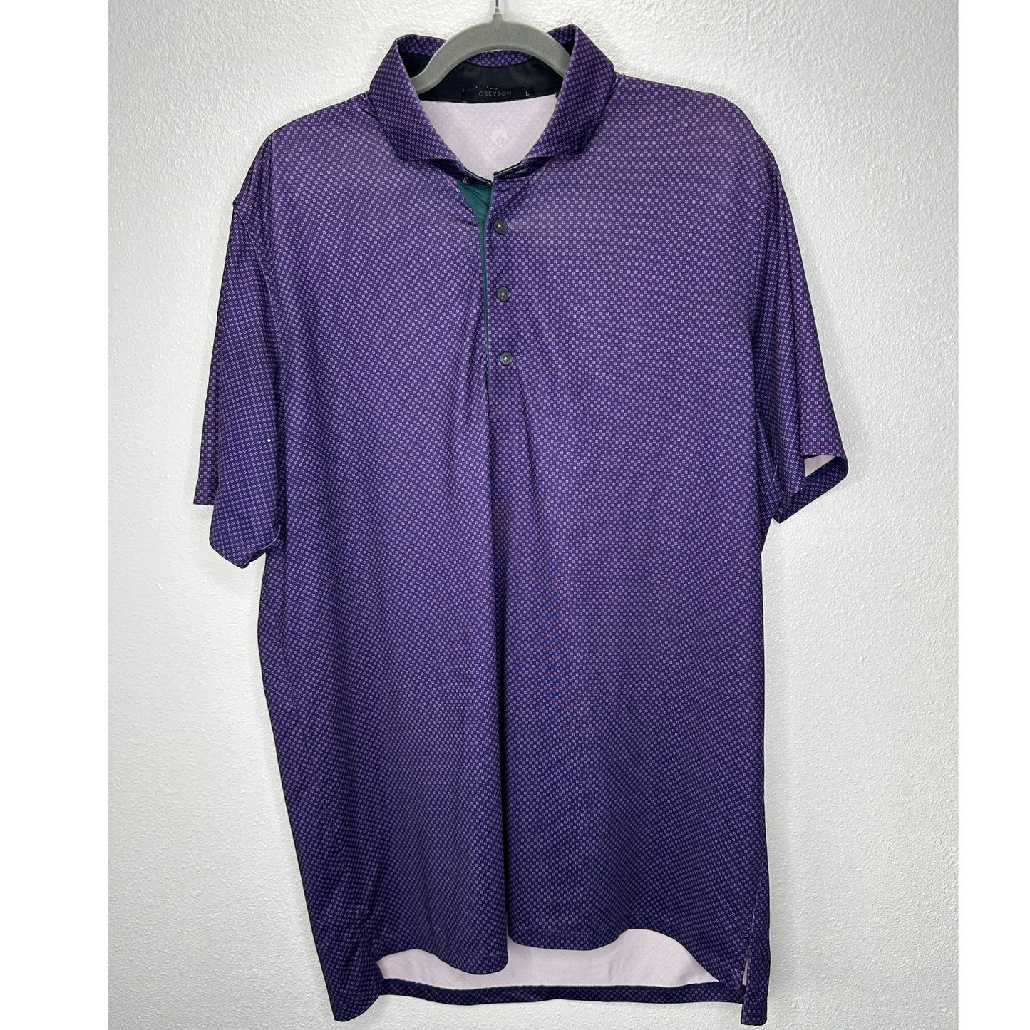 Greyson Purple & Red Square Polka Dot Design Golf Shirt L