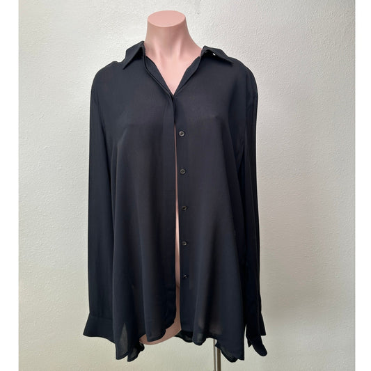The Row Black Shirt Button Long Sleeve Collared L Semi Sheer