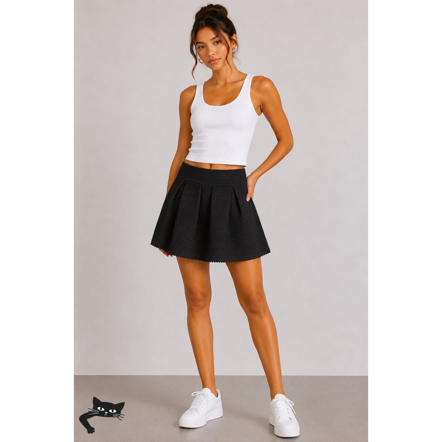 NWT L'Atiste by Amy Black Textured Mini Skirt Pleated Paneled Structured Medium