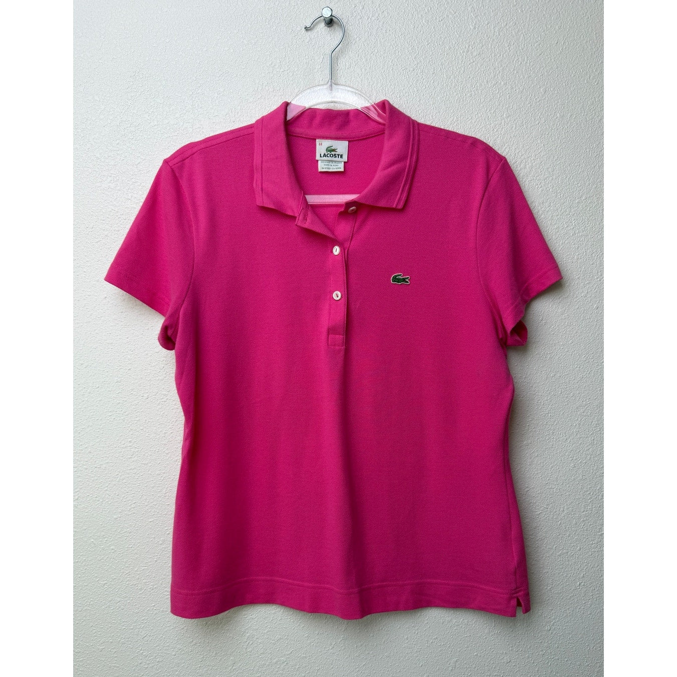 Lacoste Pink Womens Polo Shirt US L Logo Cotton