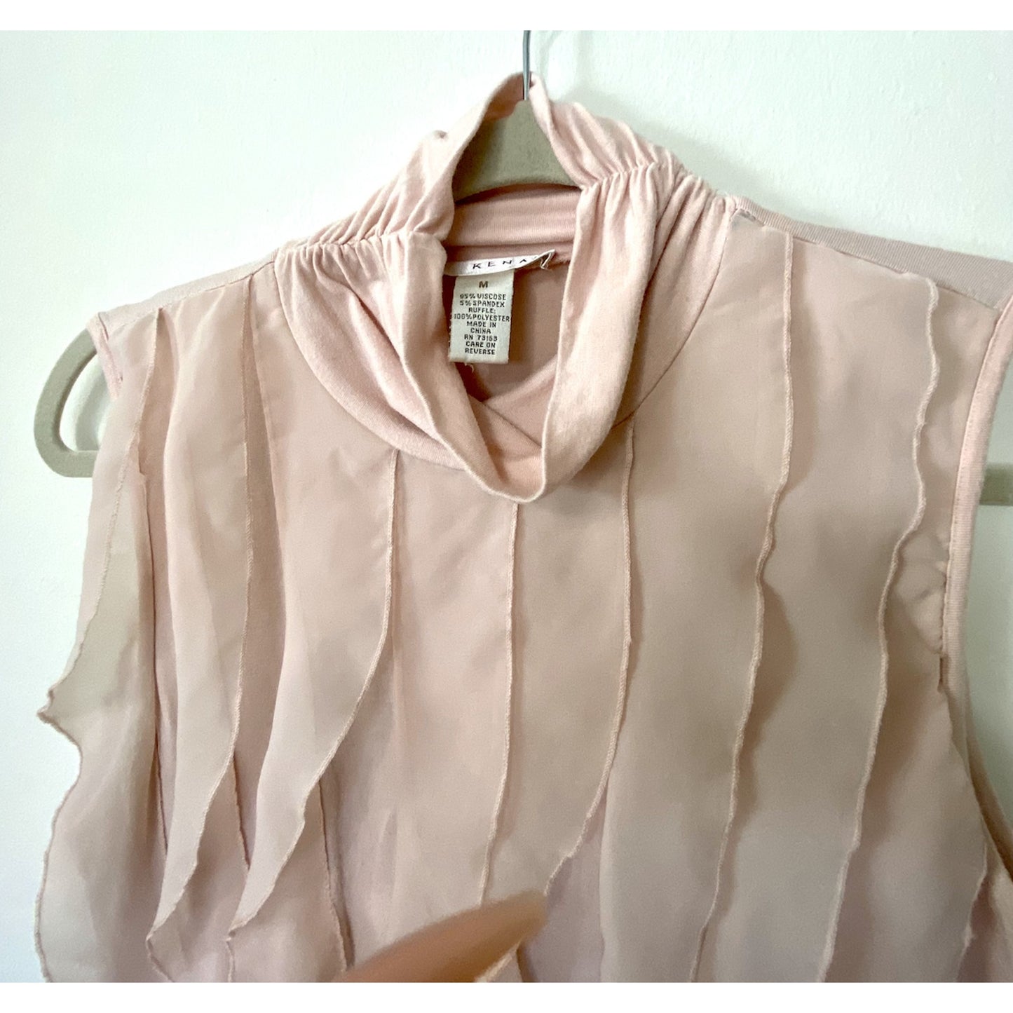 Kenar Blush Light Pink Sleeveless Victorian Ruffle Front Mock Neck Blouse Small