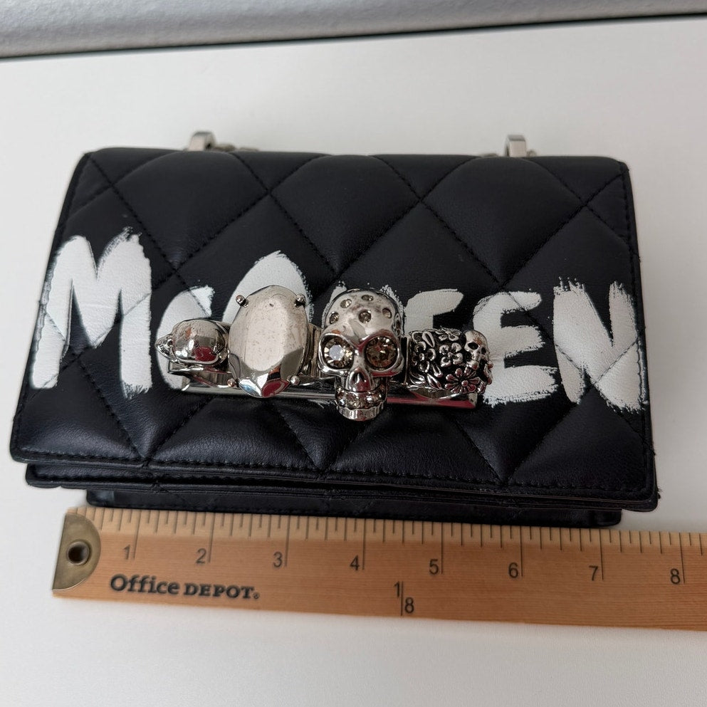 Alexander McQueen Mini Jewelled Satchel Graffiti Skull Crossbody Bag