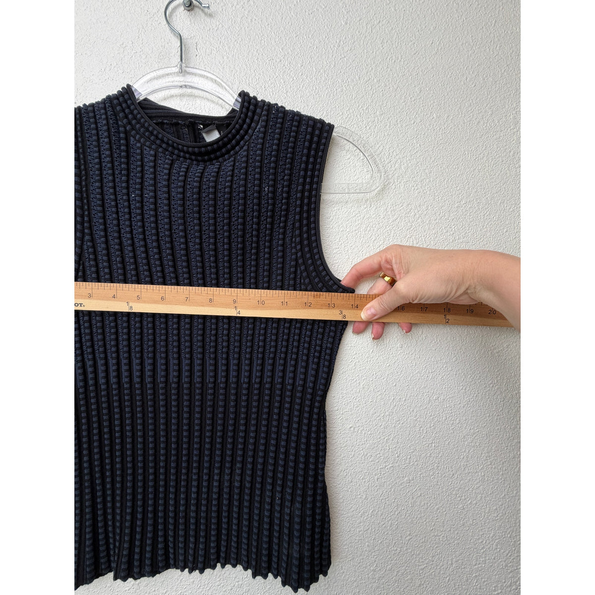 Theory Black Blue Stripe Ribbed Sleeveless Mock Neck Knit Top US S