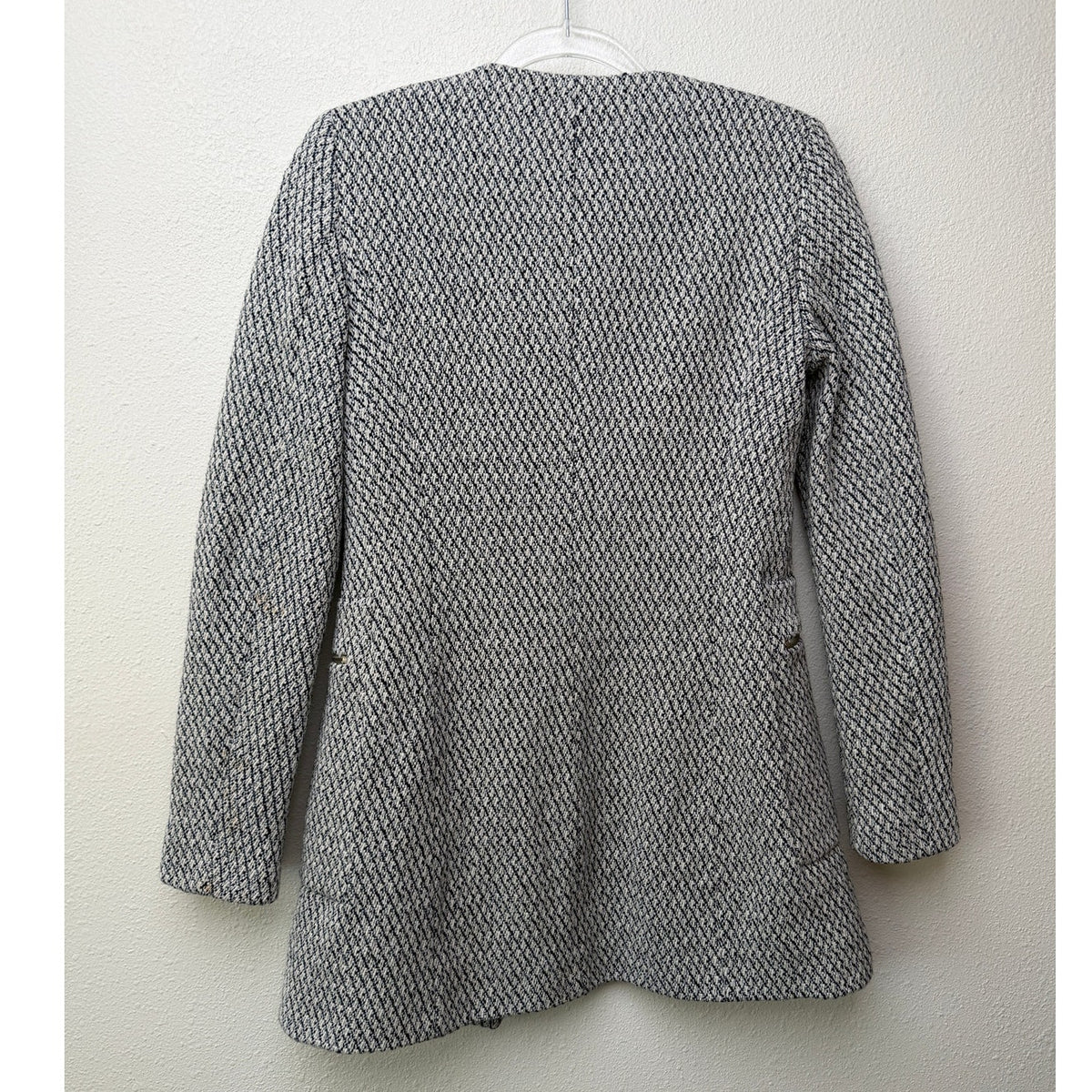 Zara Navy Ivory Tweed Collarless Blazer Women S