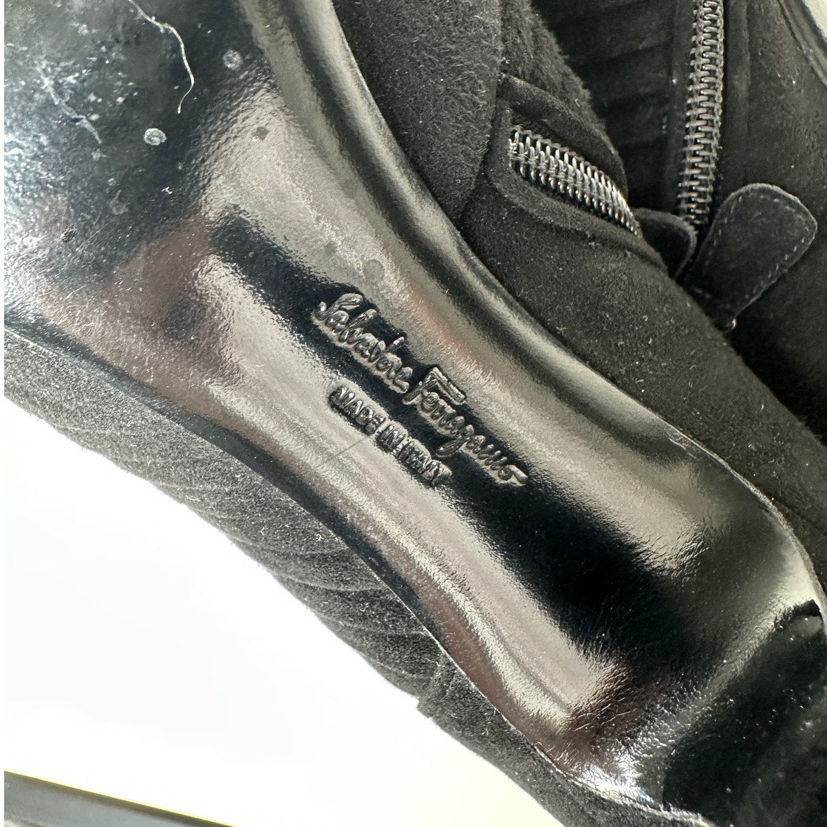 Salvatore Ferragamo Black Suede Narni Stiletto Bootie Side Zip 8