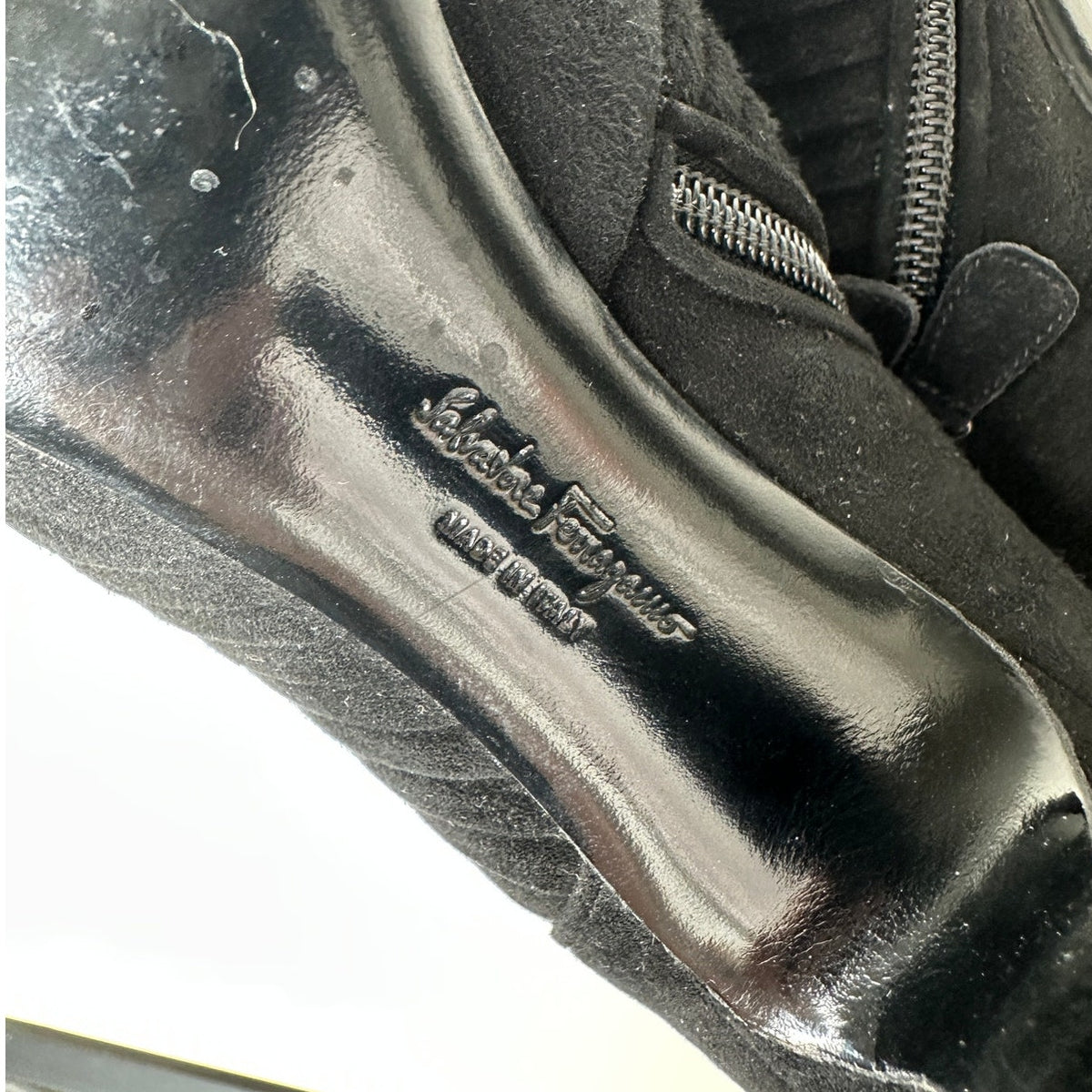 Salvatore Ferragamo Black Suede Narni Stiletto Bootie Side Zip 8