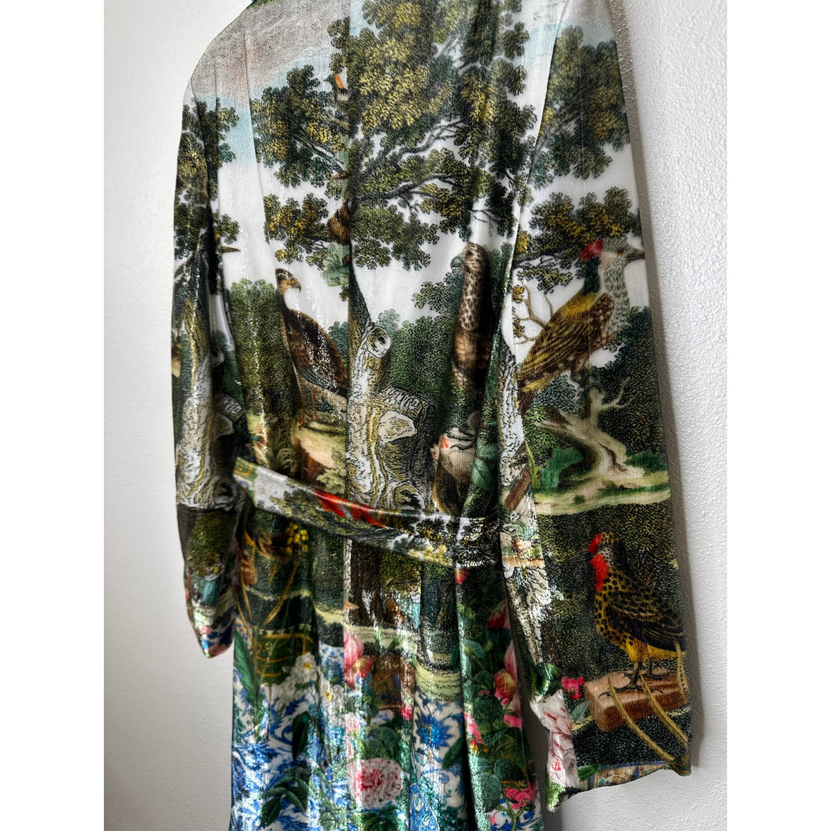 Libertine Ottoman Empire Birds Tie Waist House Coat Long Sleeve Green 3X / XL