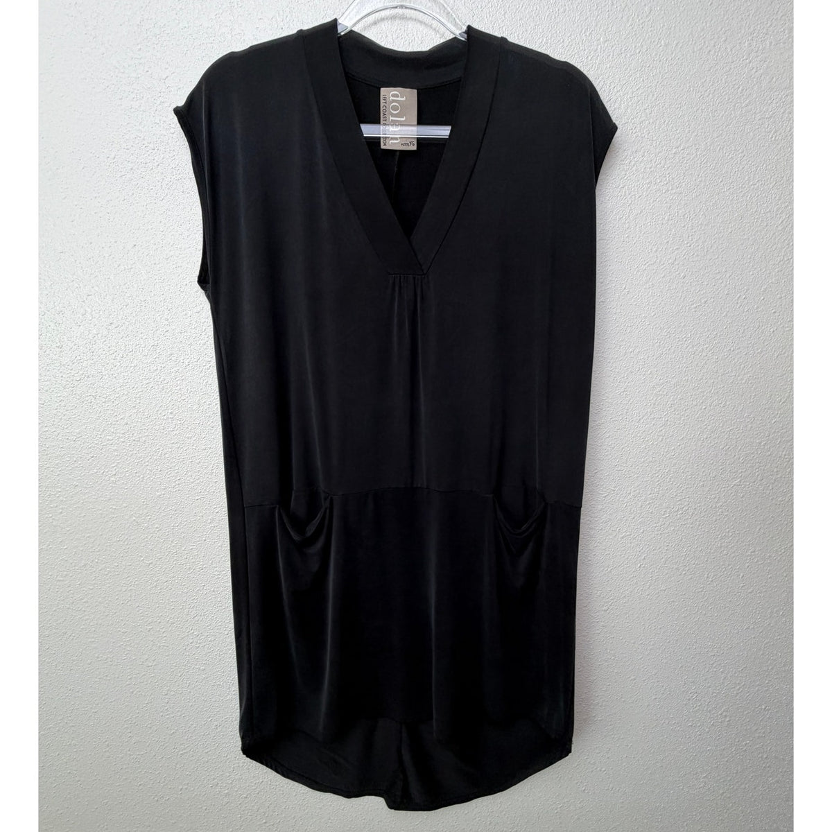 Dolan Left Coast Black Cupro V Neck Hi Low Pocket Dress XS