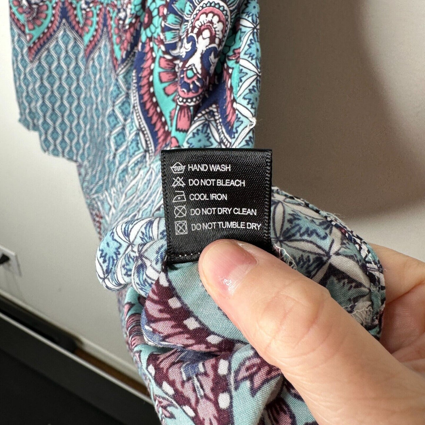 Olivaceous Teal Pink Multi Color Paisley Sleeveless Flowy Mini Tie VFront Small
