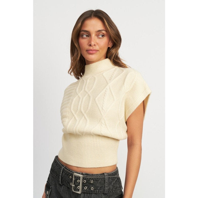 Emory Park Cream Mock Neck Geometric Knit Sweater Vest S