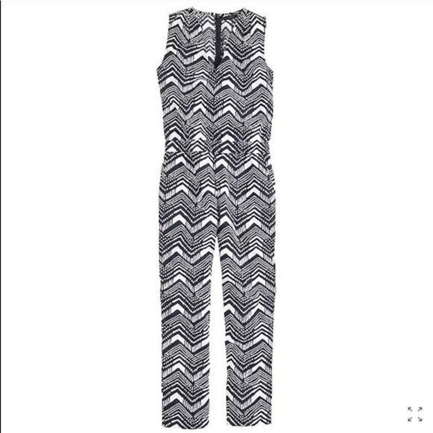 J Crew Cute Linen Zig-Zag Navy and White Print Sleeveless Jumpsuit Romper Size 0