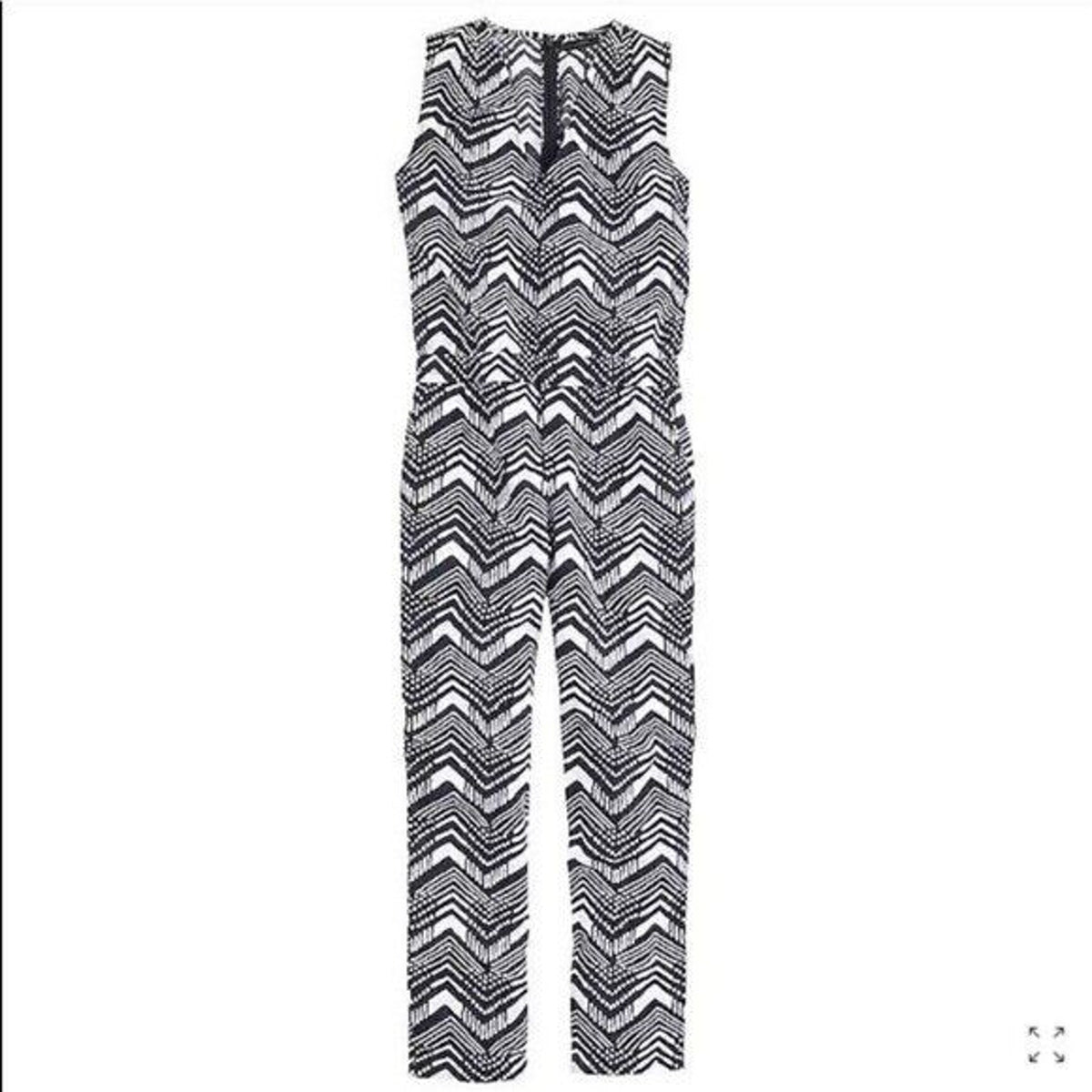 J Crew Cute Linen Zig-Zag Navy and White Print Sleeveless Jumpsuit Romper Size 0