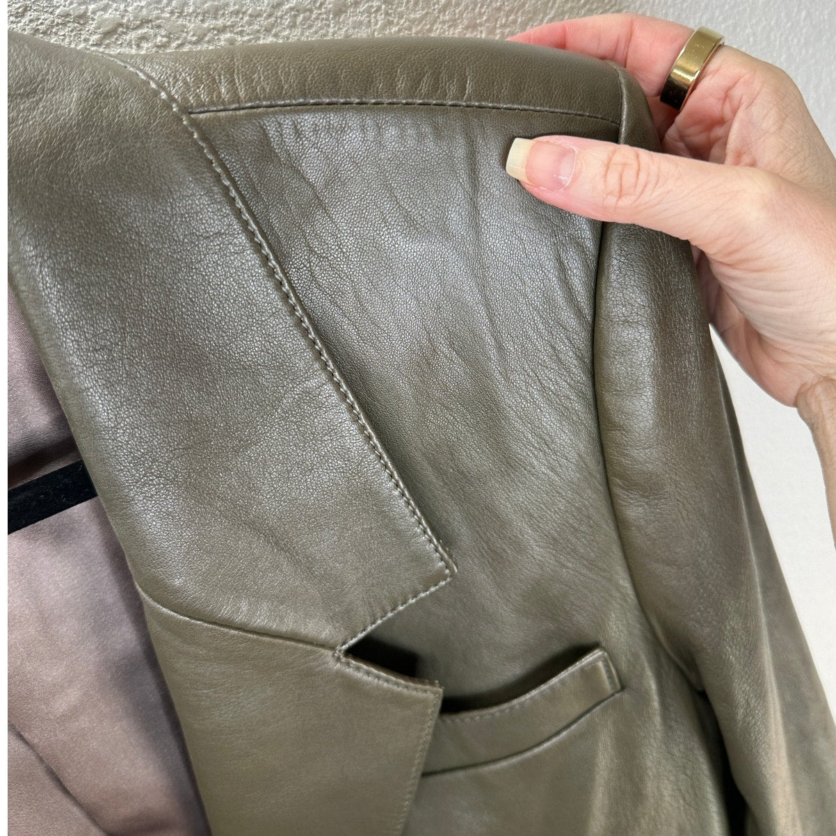 Faux Leather Green Brown Collared Front Button Blazer Jacket XL