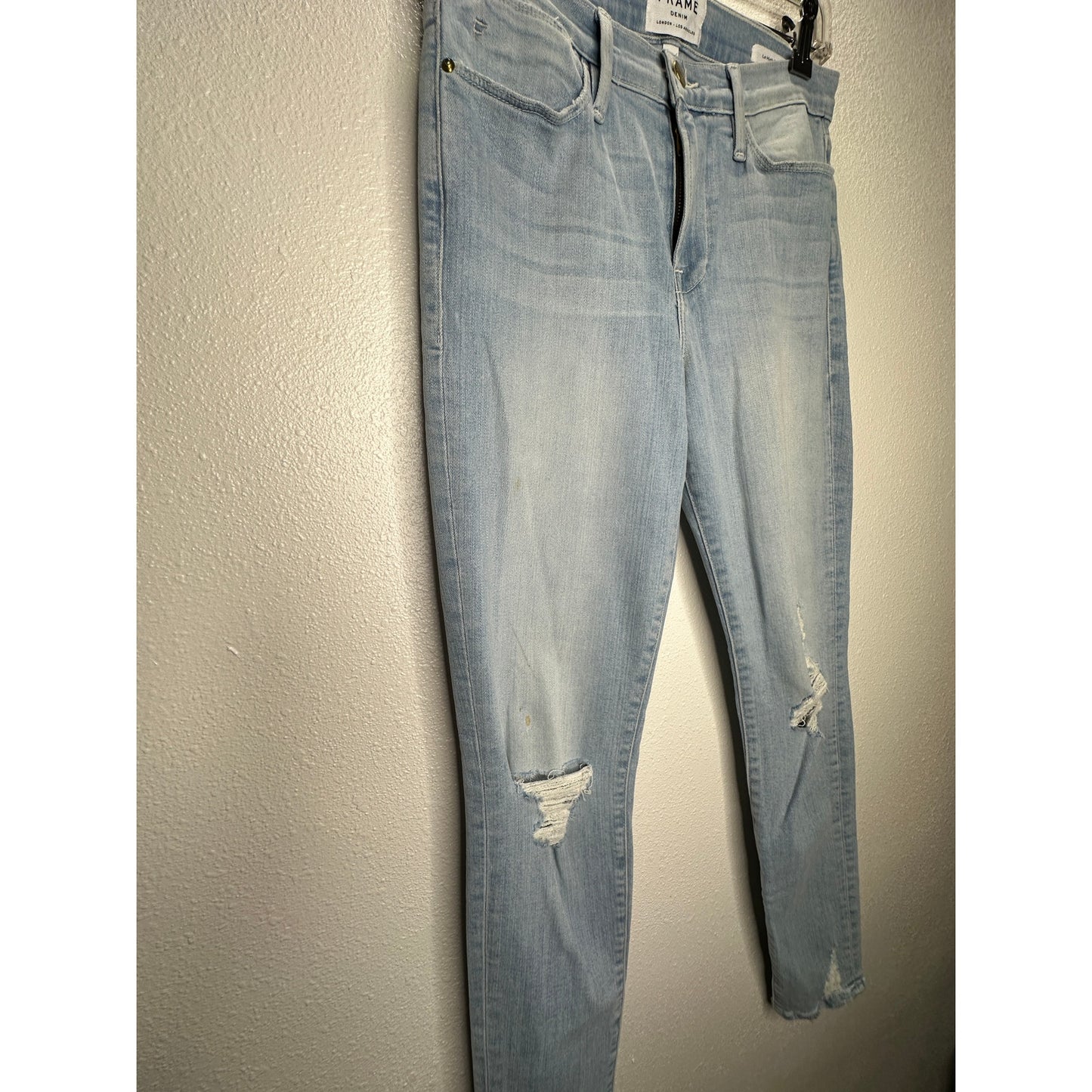 Frame Light Blue Wash Distressed Le High Skinny in Rush Jeans 28