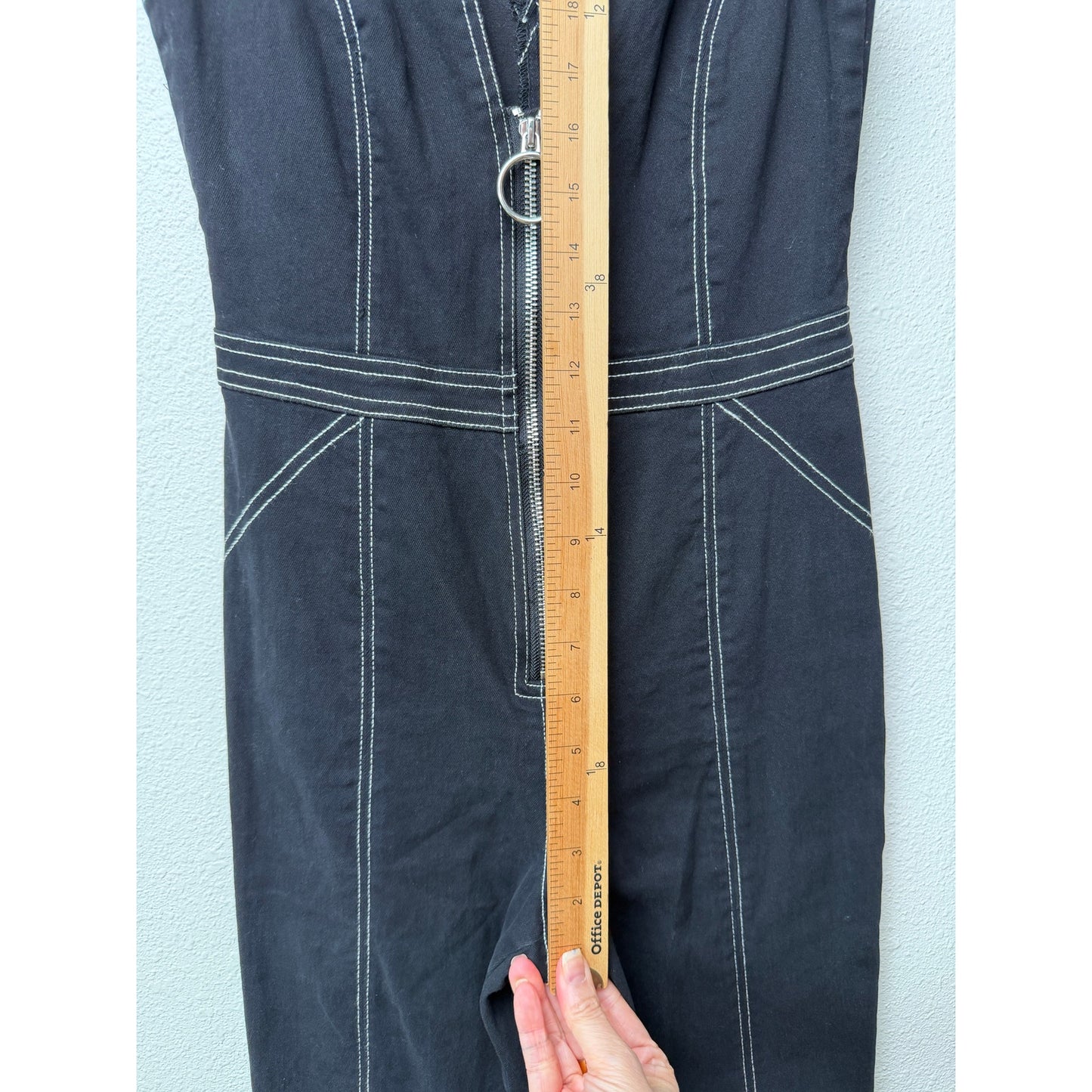 Tiger Mist Black Contrast Stitch Front Zip Wide Leg Jumpsuit Size S