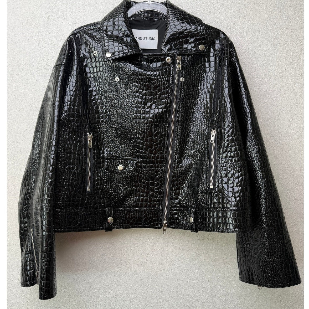Stand Studio Imani Womens US 8 Black Croc Moto Jacket