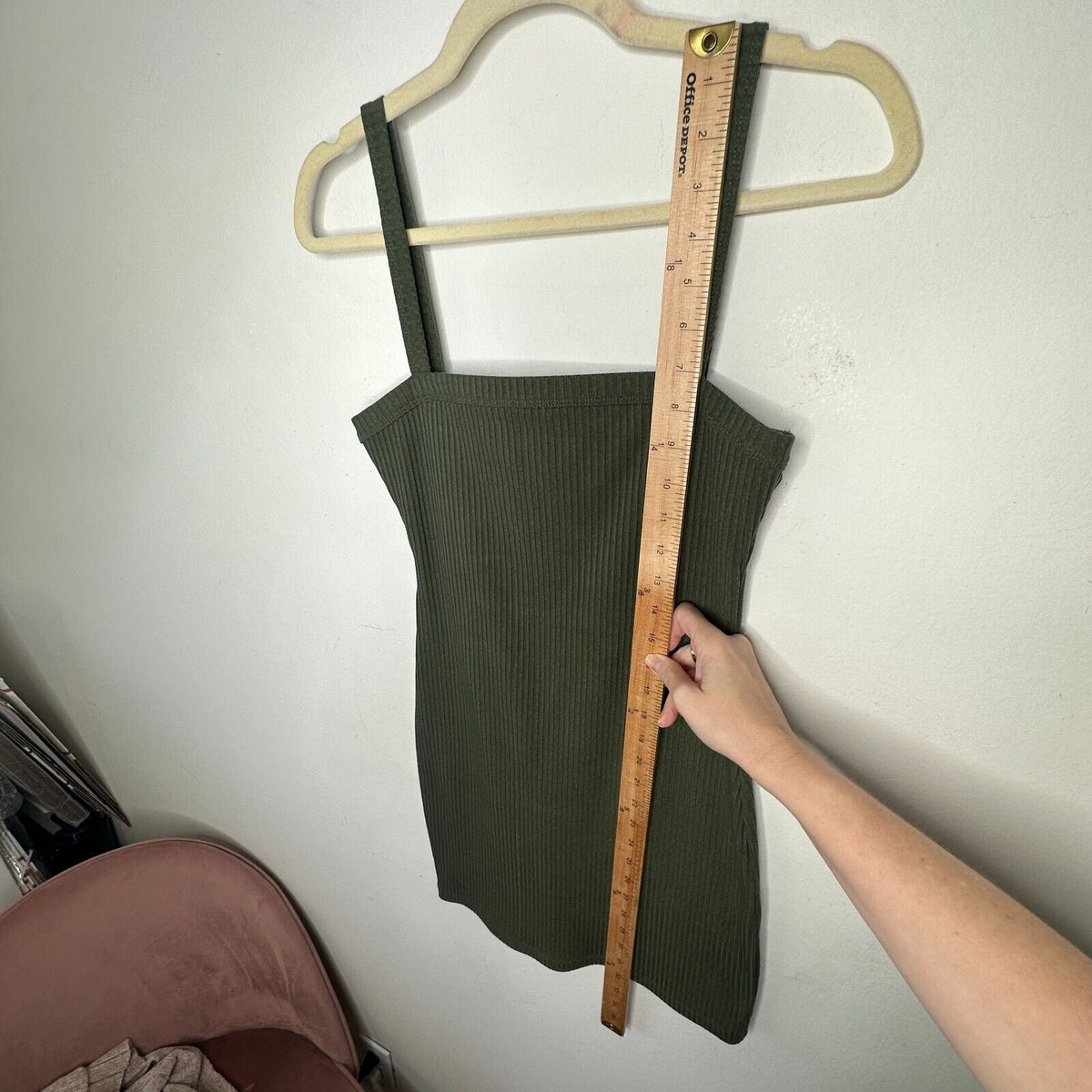 Lovers & Friends Army Green Square Neck Thin Strap Rib Knit Bodycon Mini Small