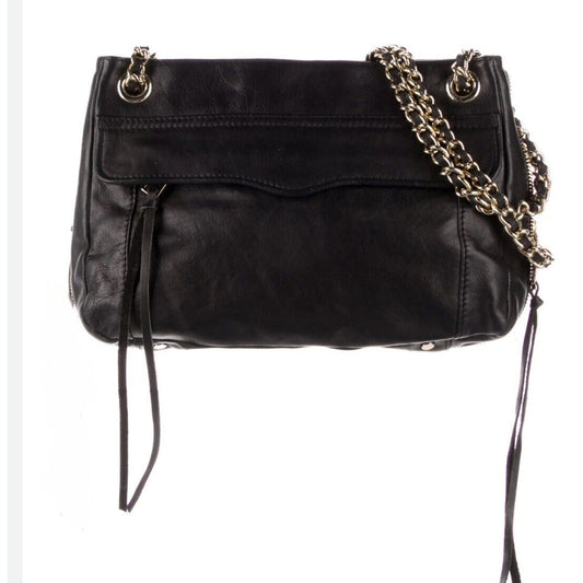 Rebecca Minkoff Black Leather Shoulder Bag Purse with Gold Hardware Chain Strap