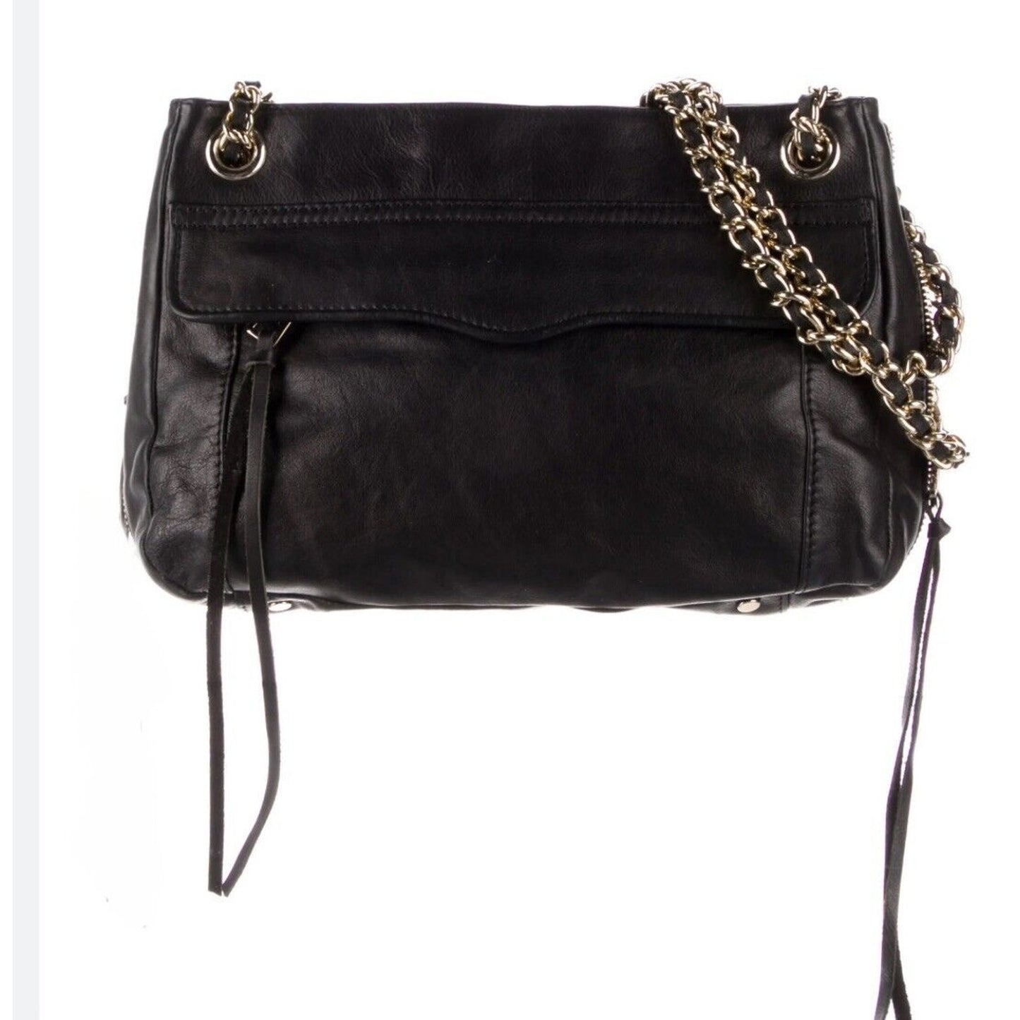 Rebecca Minkoff Black Leather Shoulder Bag Purse with Gold Hardware Chain Strap
