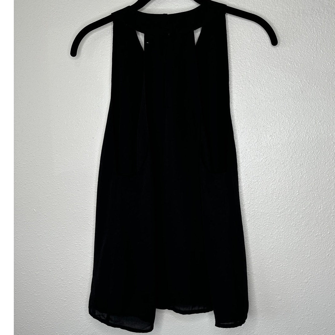 MLV Black Sequin & Beads Round Neck Sleeveless Keyhole Back Tank Blouse M