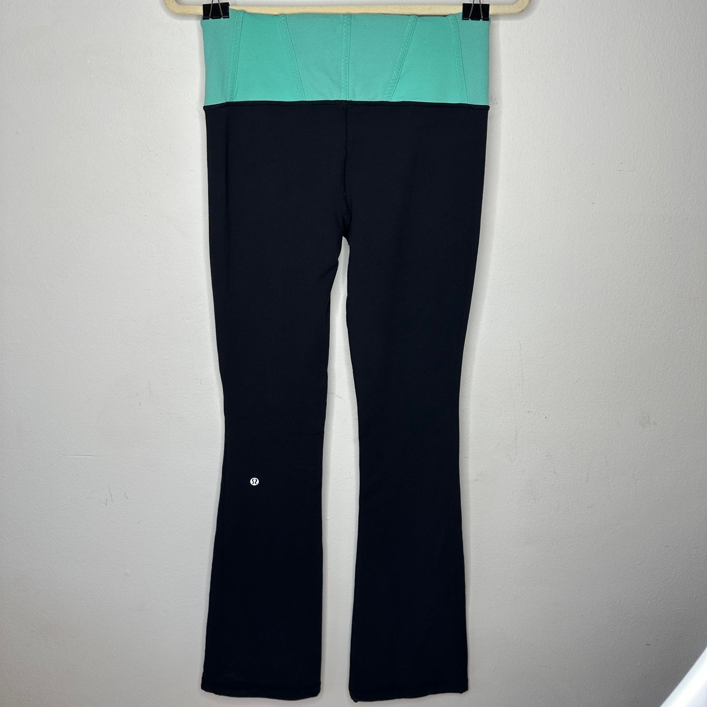 Lululemon Aqua Wide Waist Band Black Flare Yoga Pant Leggings 6